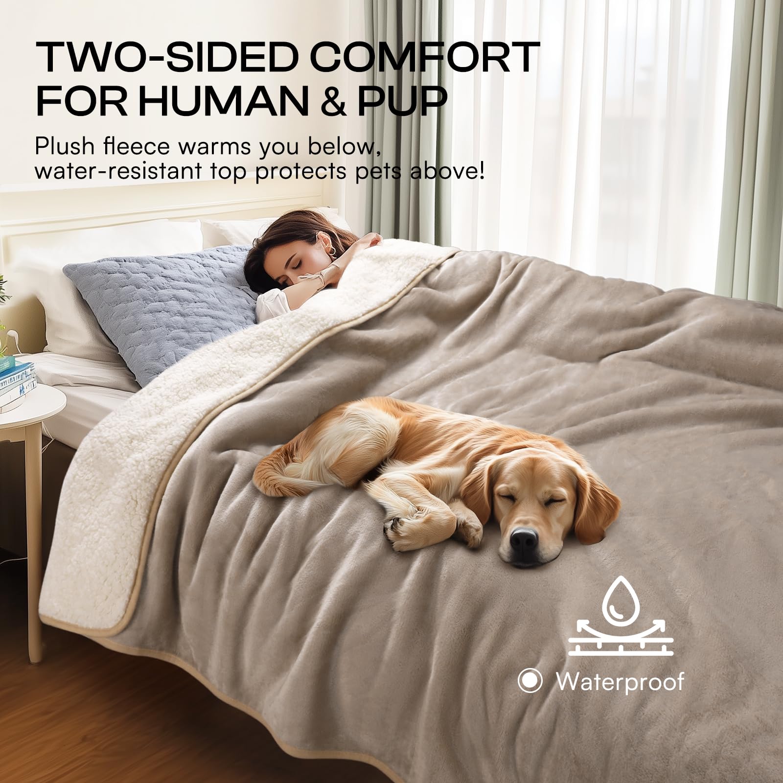 Luciphia Waterproof Pet Blanket, Liquid Pee Proof Dog Blanket for Sofa Bed Couch, Reversible Sherpa Fleece Furniture Protector C