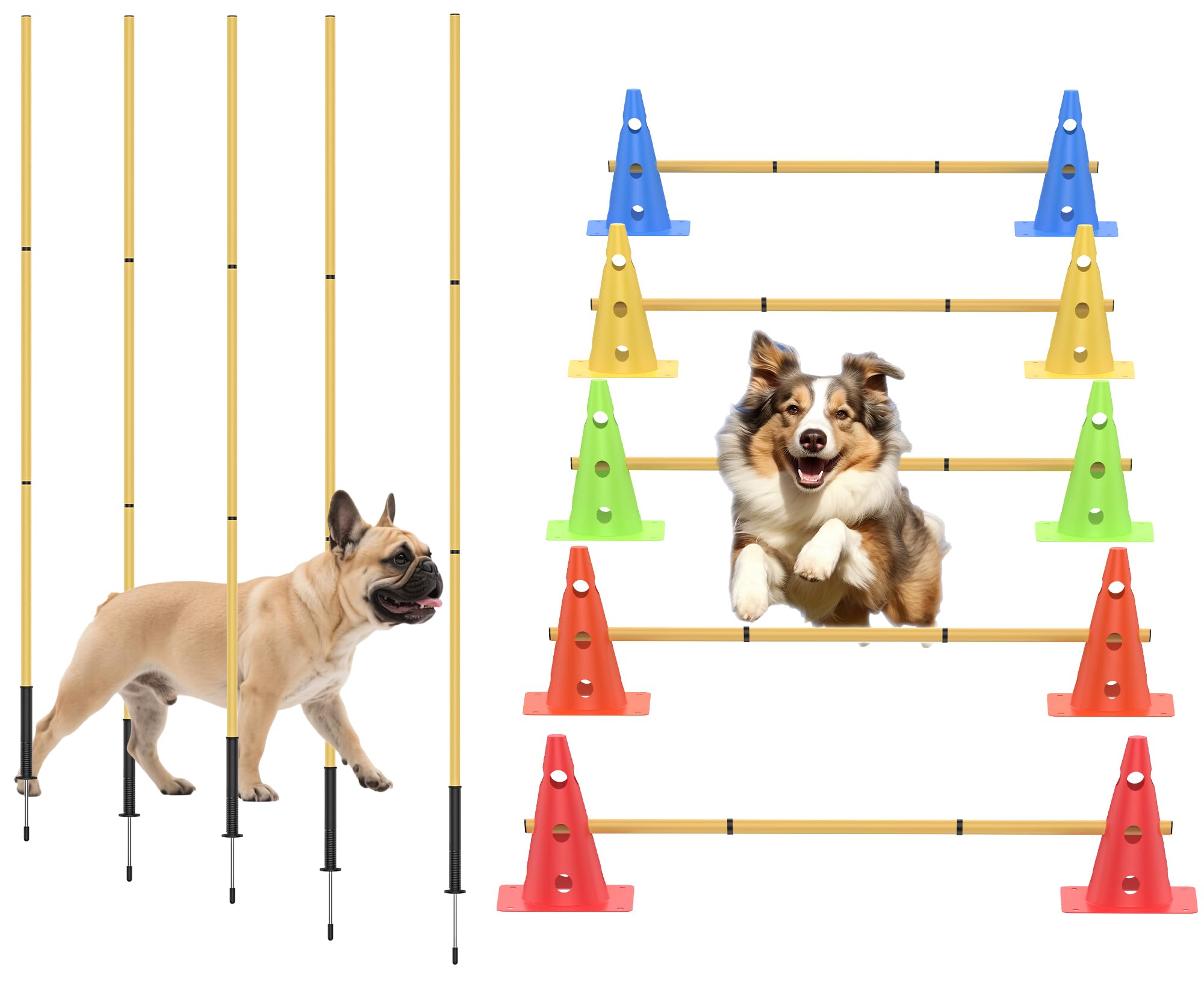 TINEPRY Dog Agility Training Hurdle Cone Set, Adjustable Dog Agility Equipment Obstacle Course Backyard Equipment for Pet Exerci