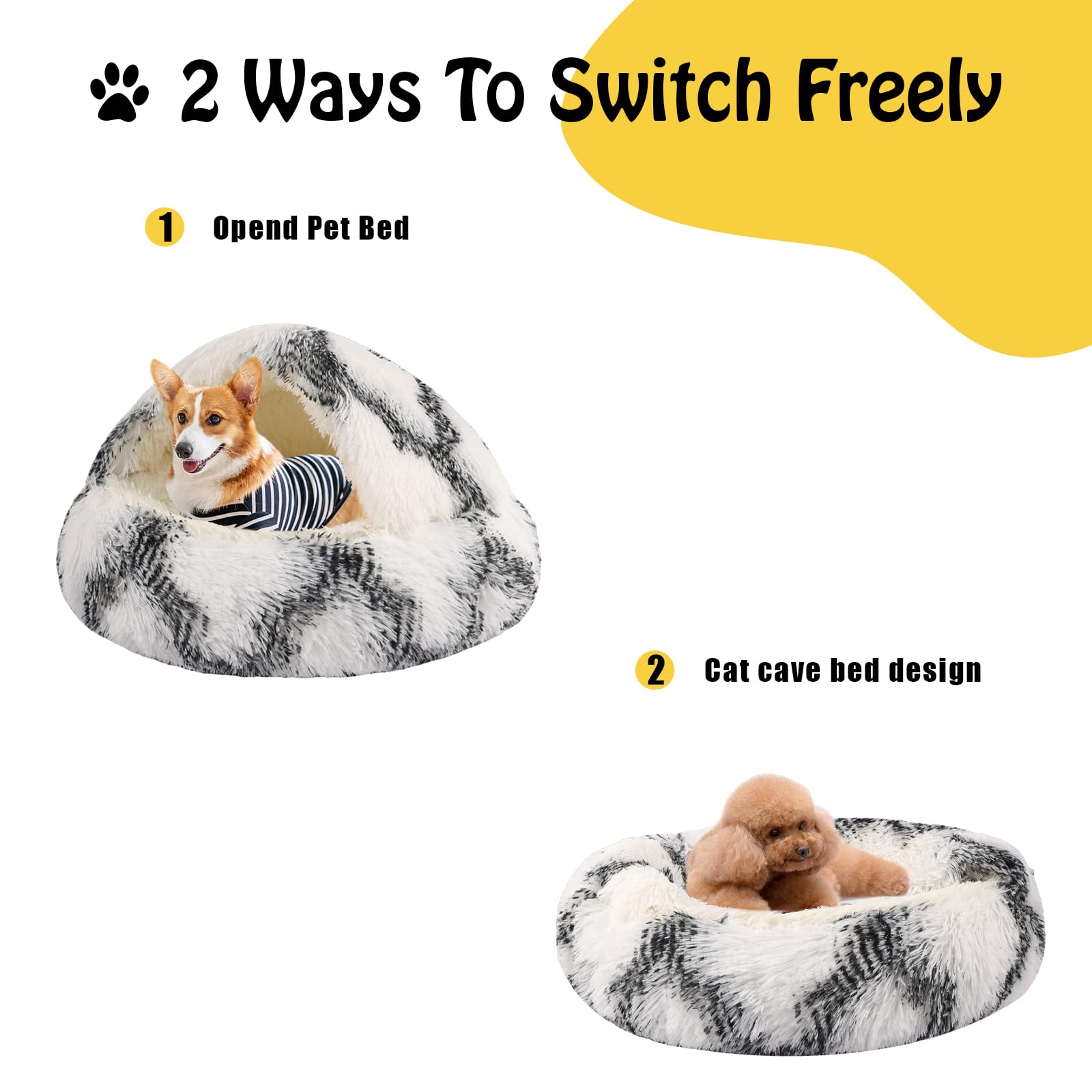 Kkbdoo Round Hooded Cat Bed & Dog Bed With Cover Cave, Dog Bed For Small Dogs, Faux Fur Cuddler Round Coved Cat Bed Self Warming