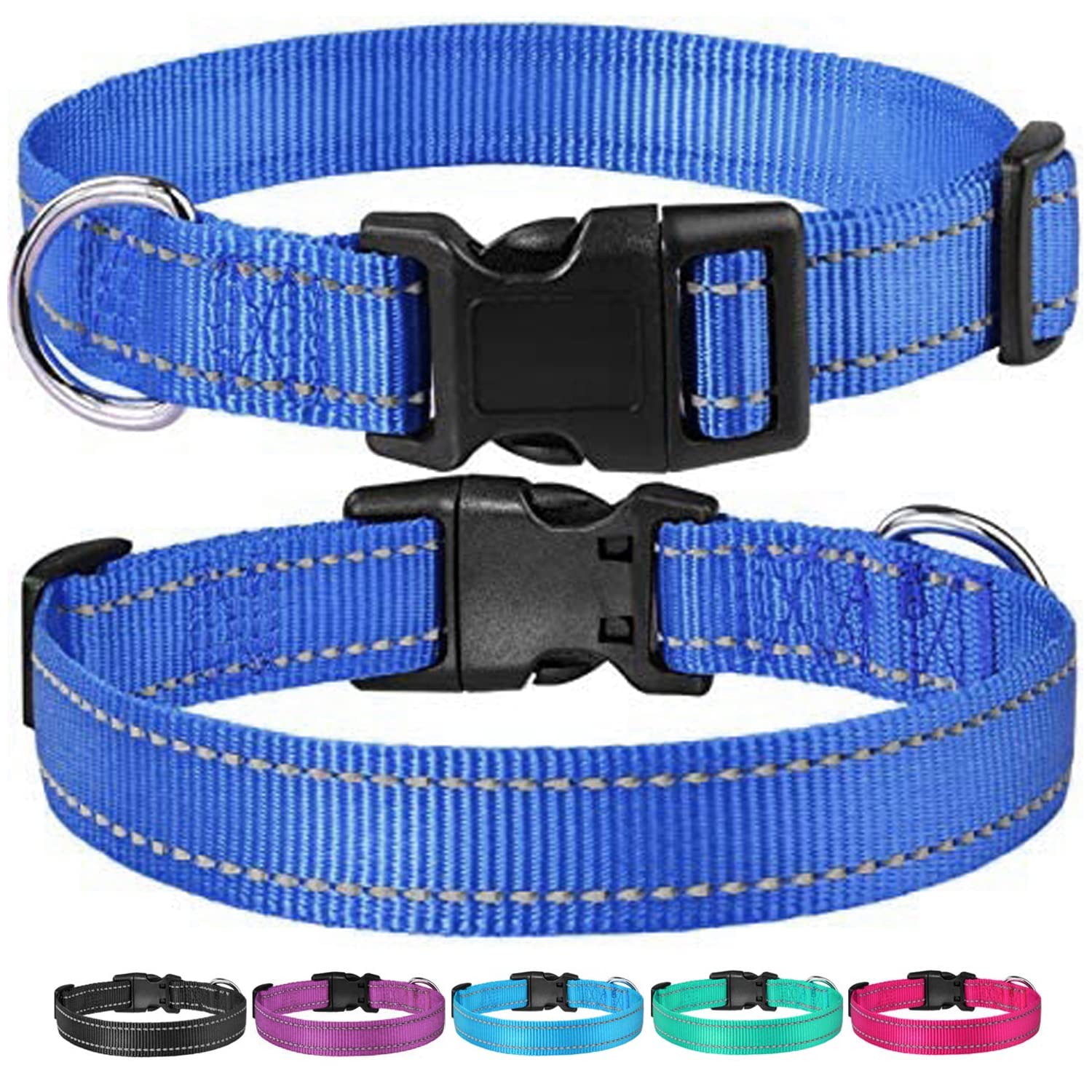 Reflective Dog Collar With Buckle Adjustable Safety Nylon Collars For Small Medium Large Dogs, Navy Blue Xxs