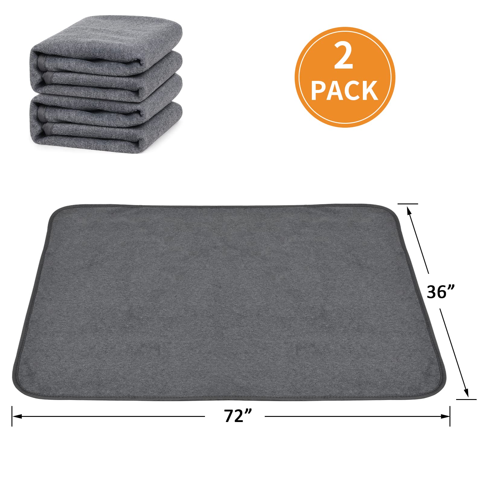 Washable Dog Pee Pads 36X72 2Pack Reusable Whelping Pads, Absorb Dog Mats Non-Slip Puppy Training Pads For Whelping, Potty, Trai