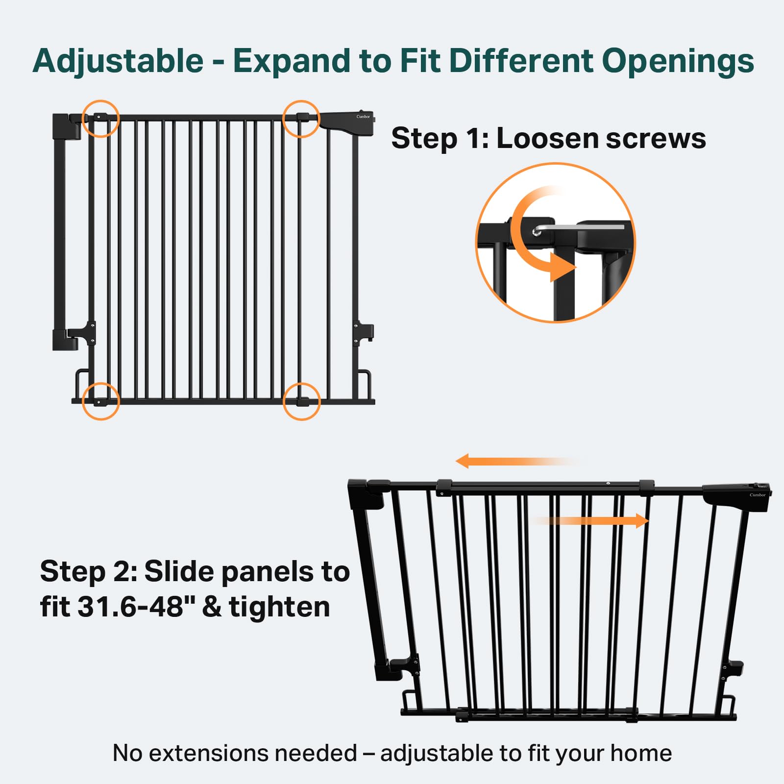 Cumbor Expandable 31.6-48 Baby Gate for Stairs, Wall-Mounted, 2-in-1 No Bottom Bar Dog Gate Indoor, Pet Gate for Doorways with L