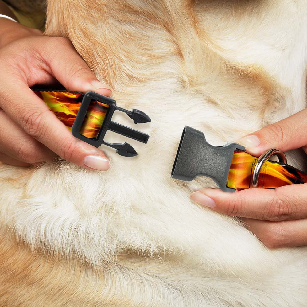 Buckle-Down Plastic Clip Collar - Flames Vivid Black/Orange - 1' Wide - Fits 15-26' Neck - Large