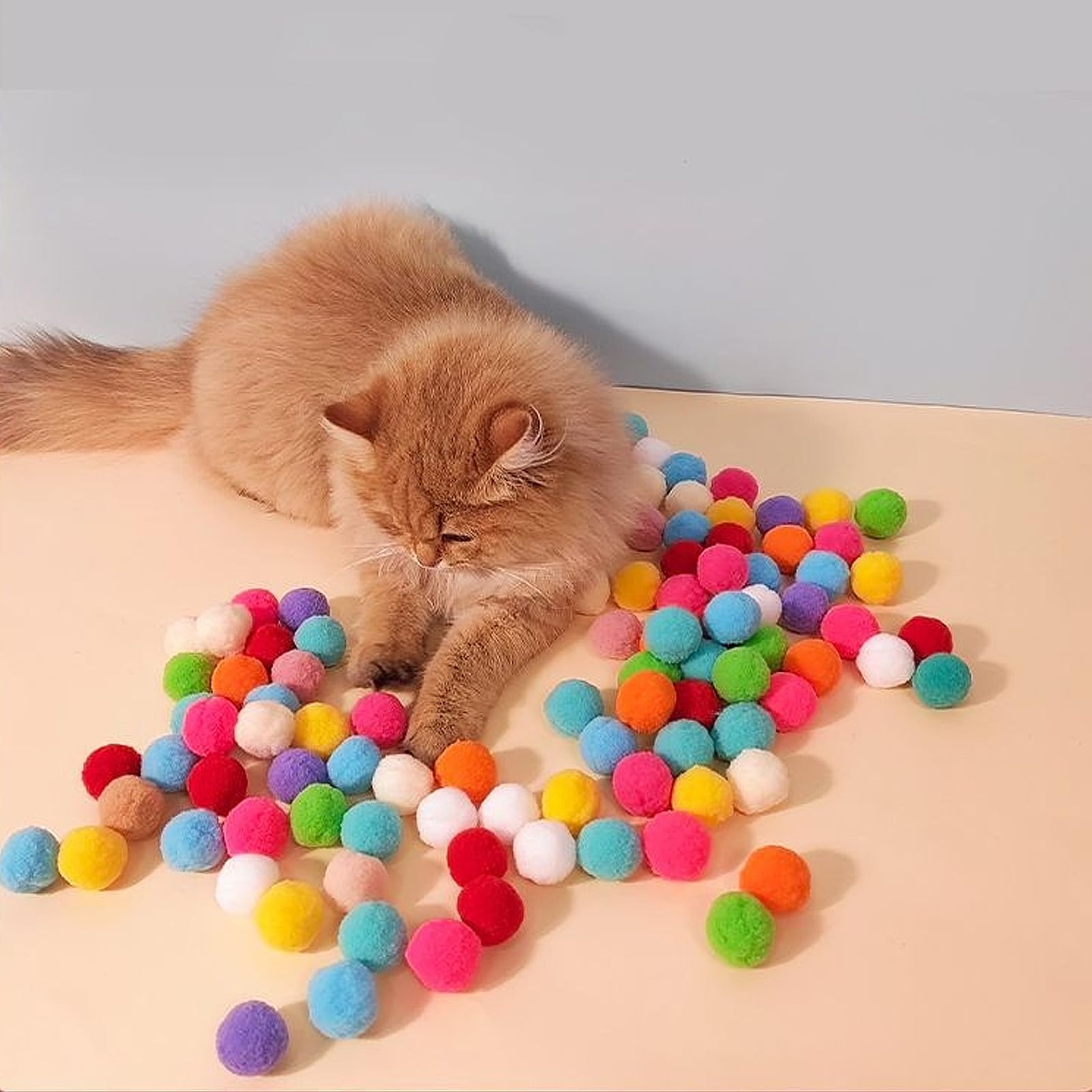 Aiersa Cat Toy Ball Launcher, Plush Ball Shooting Gun With 20 Pom Pom Balls, Interactive Indoor Cat Fetch Toy