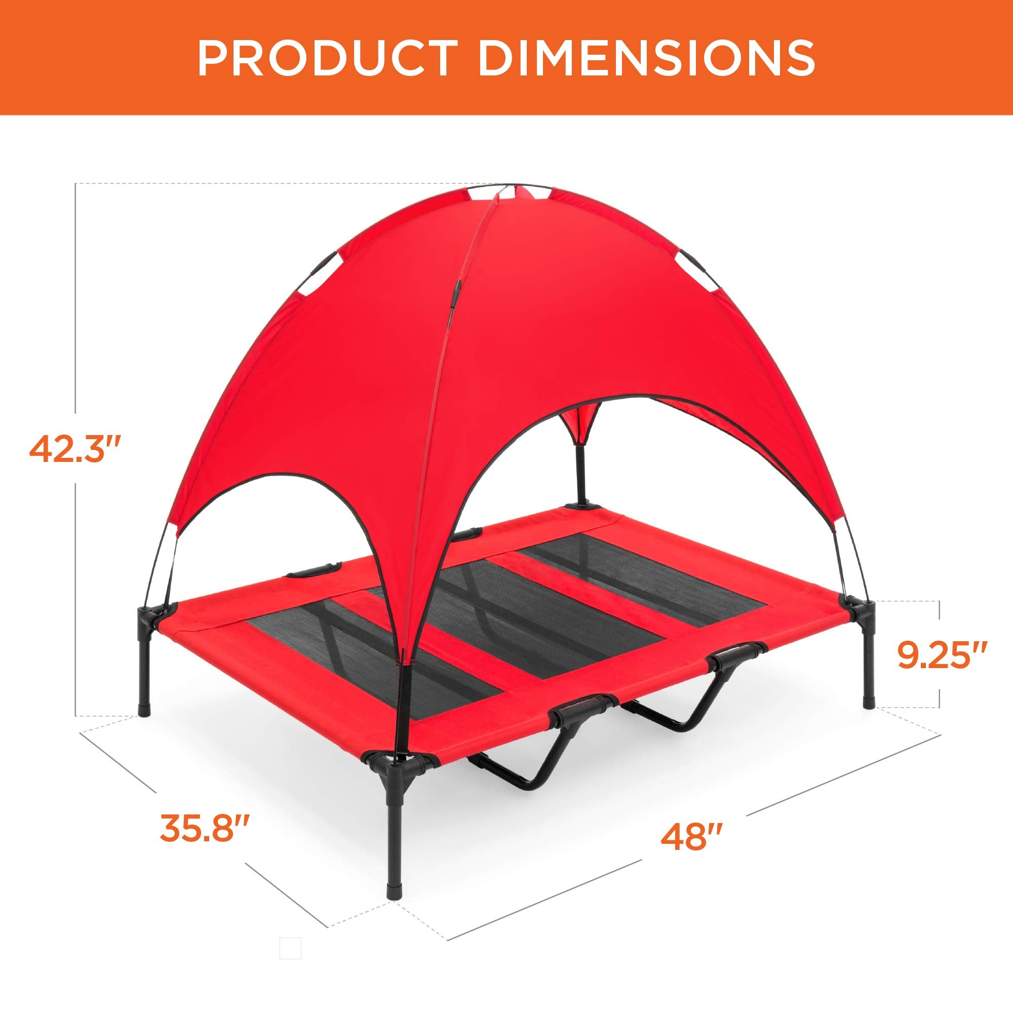 Best Choice Products 48In Elevated Cooling Dog Bed, Outdoor Raised Mesh Pet Cot W/Removable Canopy Shade Tent, Carrying Bag, Breathable Fabric - Red
