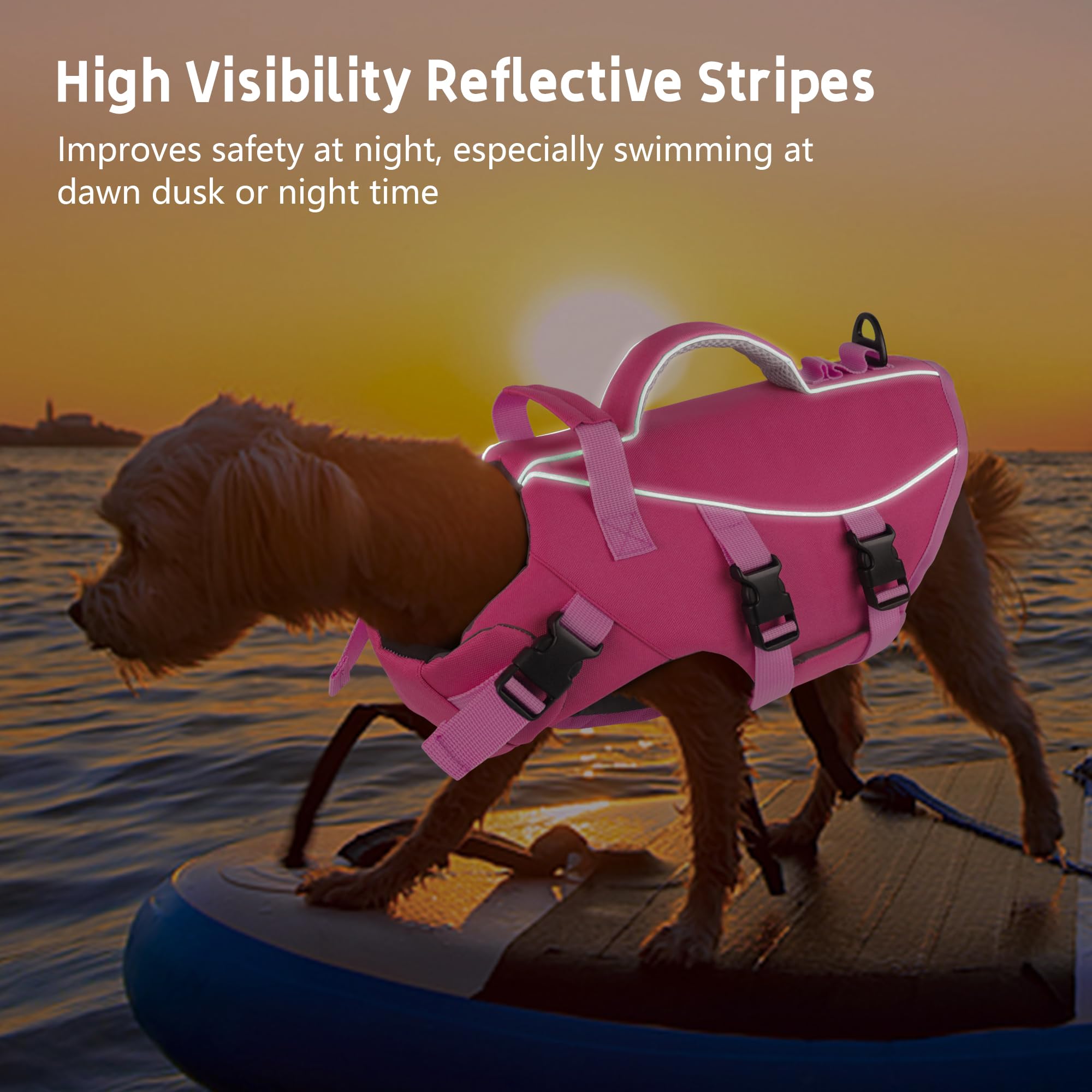 Dogcheer Dog Life Jacket With Double Rescue Handle, Reflective Dog Harness Life Vest For Swimming Boating, Adjustable Pet Swim V