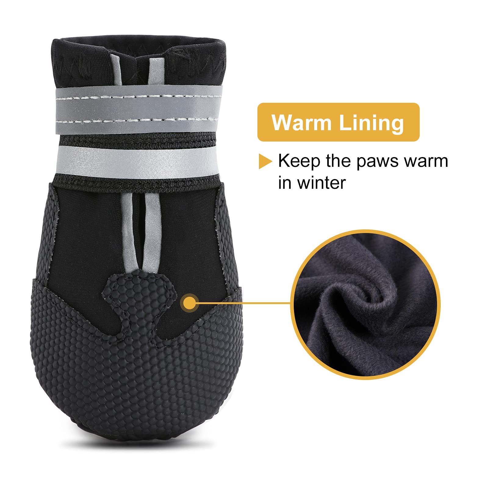 Dimicoo Winter Snow Dog Boots, XL Neoprene, Nonslip Rubber Sole, Black with Warm Lining, Model UD23BlackXL