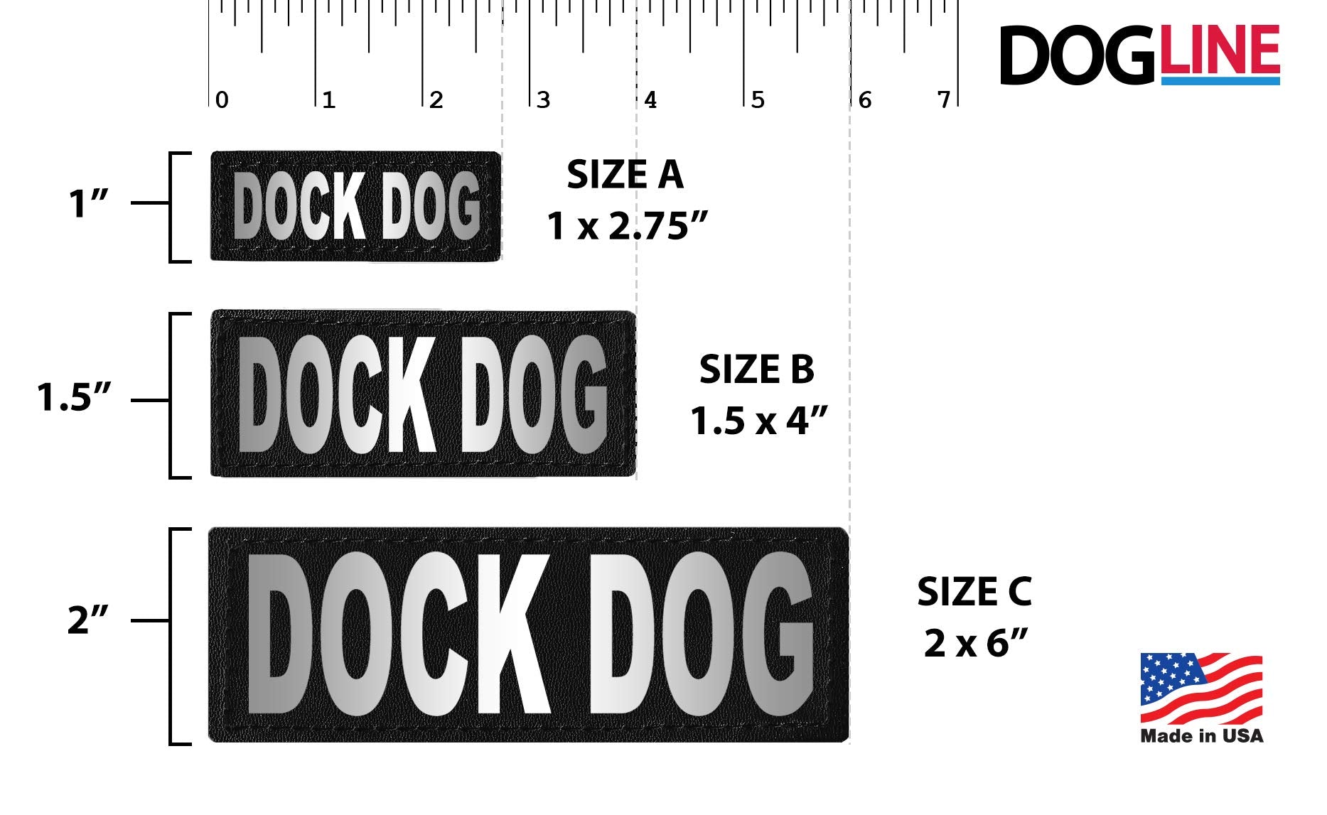 Dogline Dock Dog Vest Patches – Removable Dock Dog Patch 2-Pack With Reflective Printed Letters For Support Dog Vest Harness Collar Or Leash Size C X-Large (2' X 6')