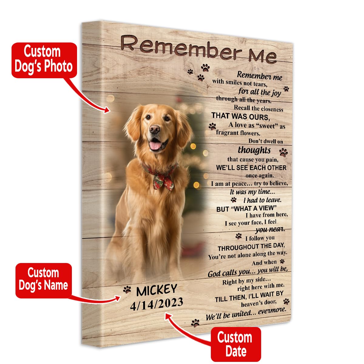 S101617 Dog Memorial Portrait Canvas Gifts, Remember Me Memorial For Dog Lovers, Personalized With Picture Date