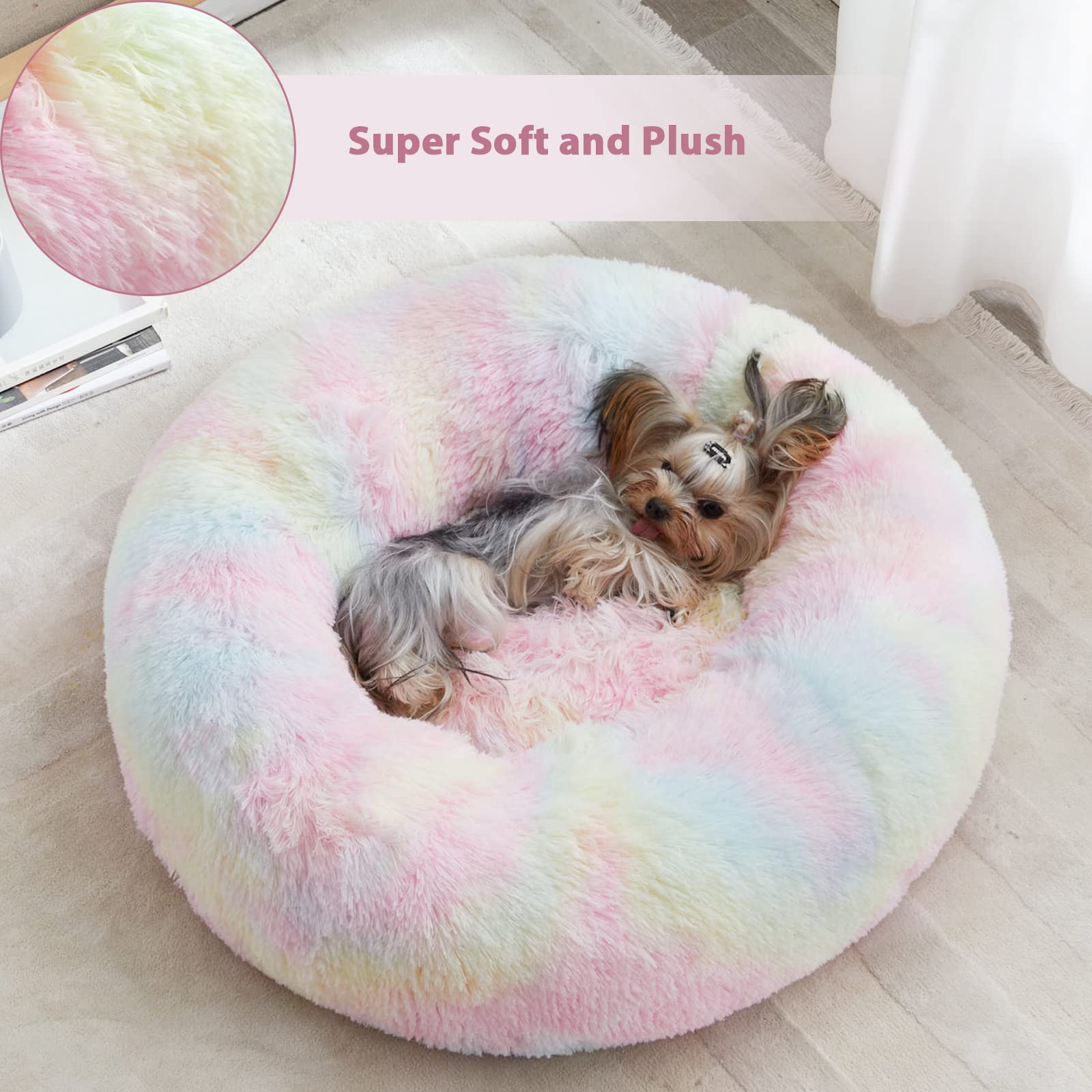 Wnpethome Calming Dog Bed Cat Bed Donut, Faux Fur Pet Bed Self-Warming Donut Cuddler, Comfortable Round Plush Dog Beds (30 X 30