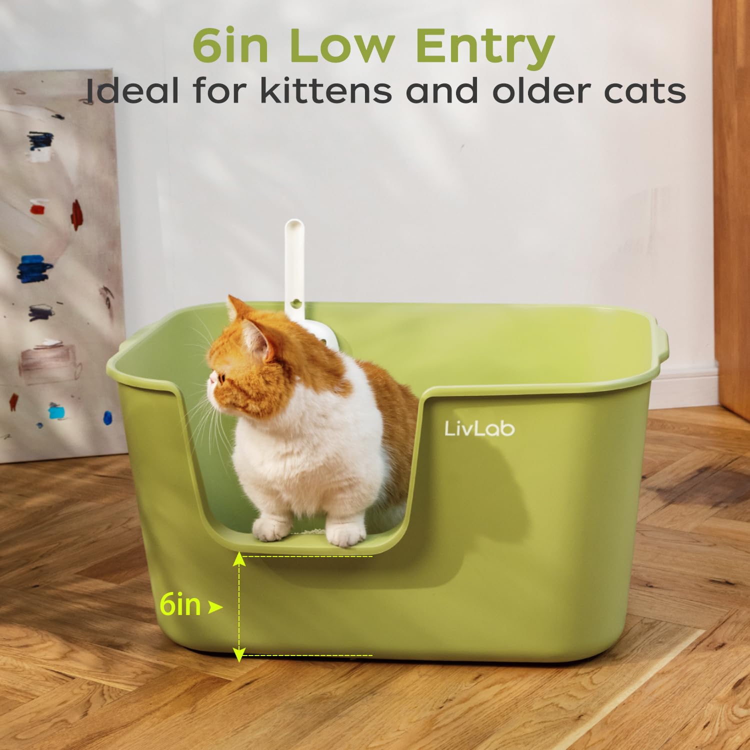 Livlab Mker Extra Large Cat Litter Box - 25' Lx16 Wx13 H Open Top High Sided Pan, Xl For Big Cats, High Wall Jumbo Litter Box,