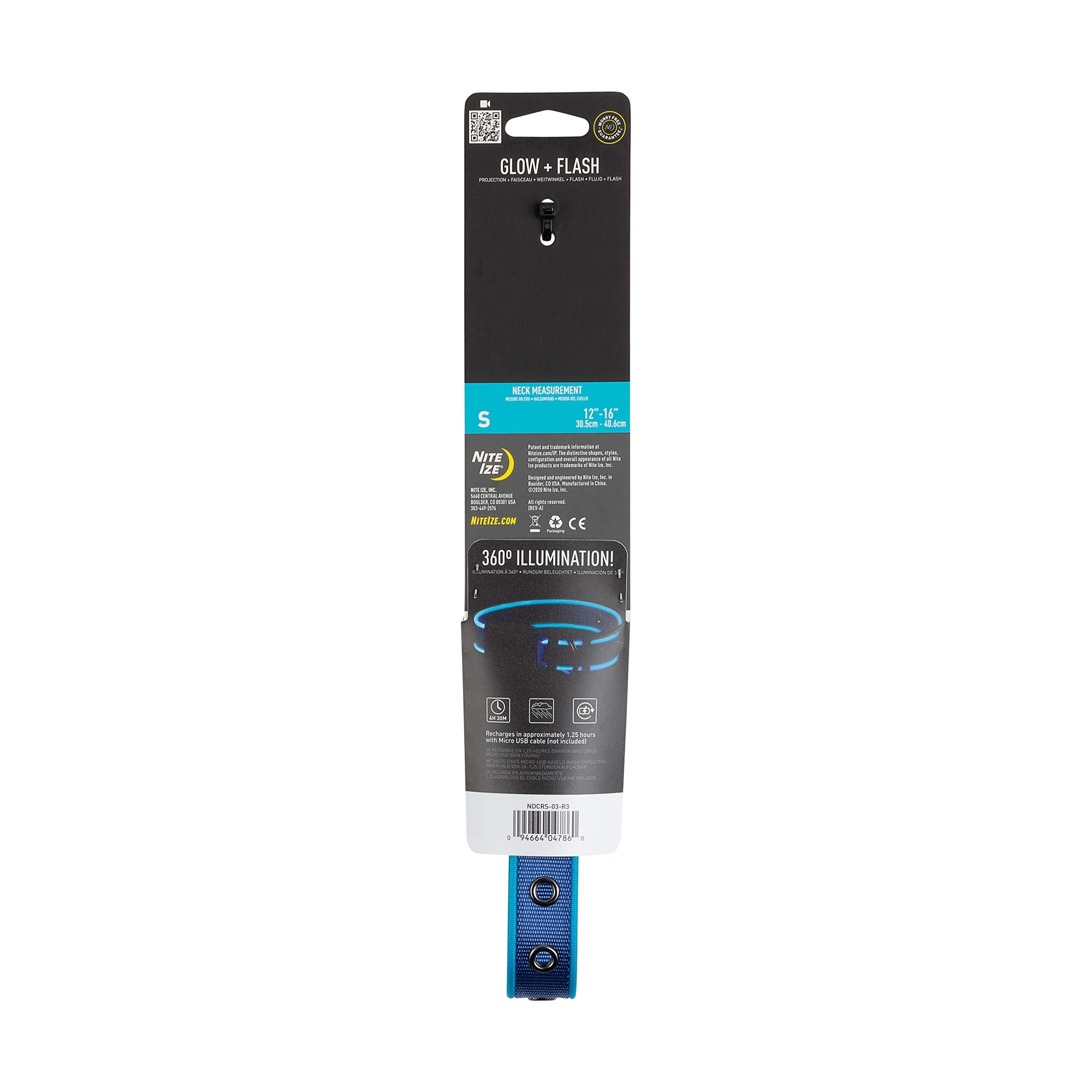 Nite Ize Nitedog Rechargeable Led Collar, Usb Rechargeable Light Up Dog Collar W/Metal Buckle, Water Resistant, Small, Blue