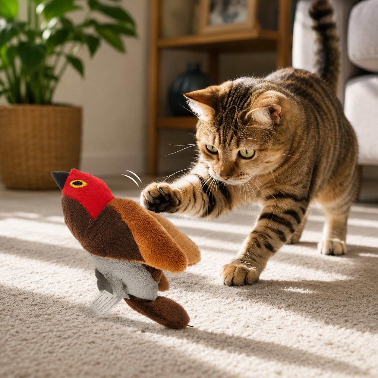 Woofy Birdy Plush Bird Cat Toy With Catnip Inside, Natural Instincts, Interactive Play For Cats Indoor Kitten Exercise (Cardinal