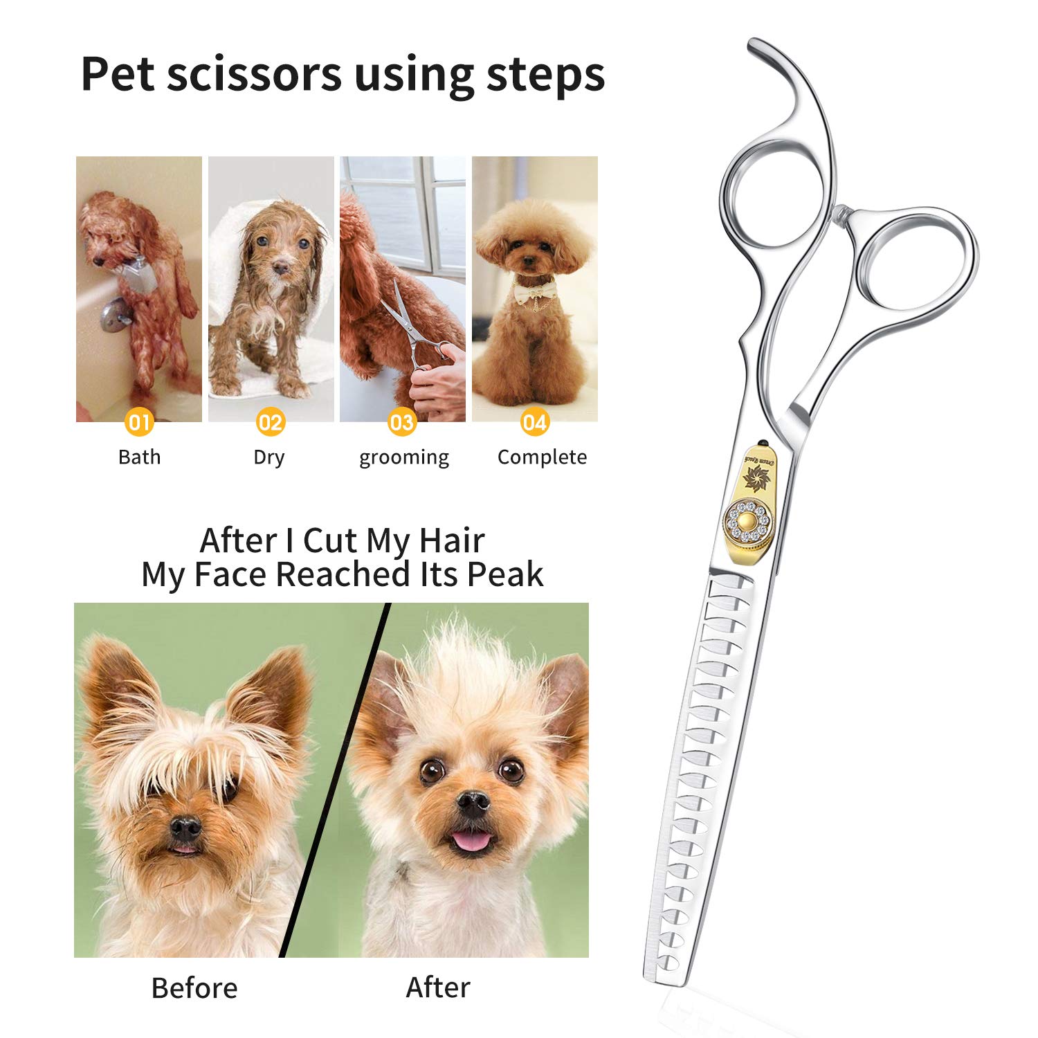 Dream Reach Dog Grooming Scissors Kit - JP-440C Stainless Steel, 7 Inch Chunker Scissors for Cats and Dogs