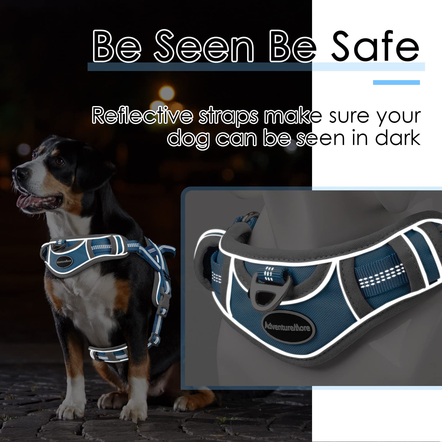 ADVENTUREMORE Small Dog No Pull Harness, Adjustable XL Vest, Reflective, Light Blue, Escape Proof with QR Code Tag, Model CPHA-0415-QR-XL-LBU