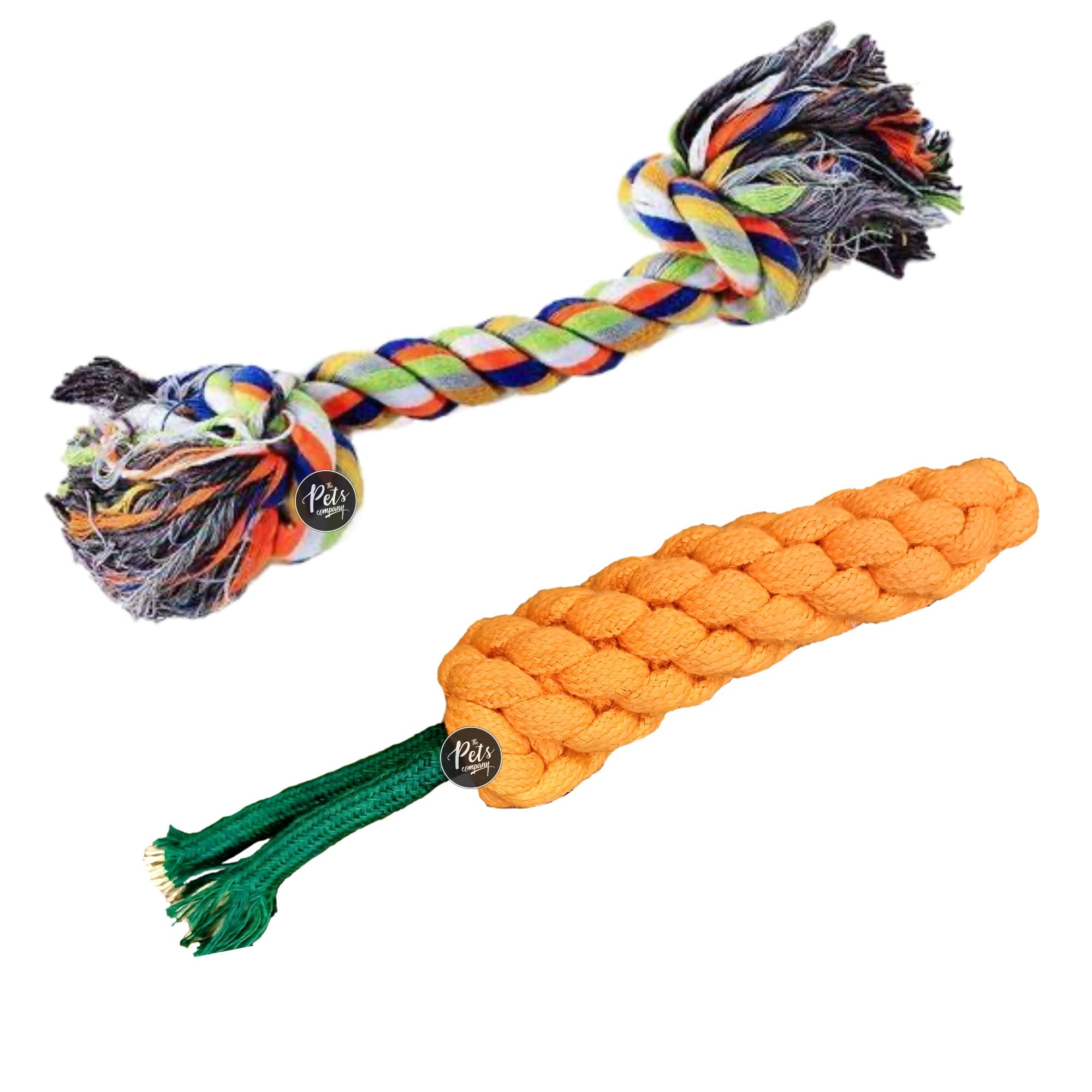The Pets Company Dog Rope Toys For Puppy Teething & Training (2 Knot + Carrot), Dog Toy Combo Of 2 For Small Dogs & Puppies