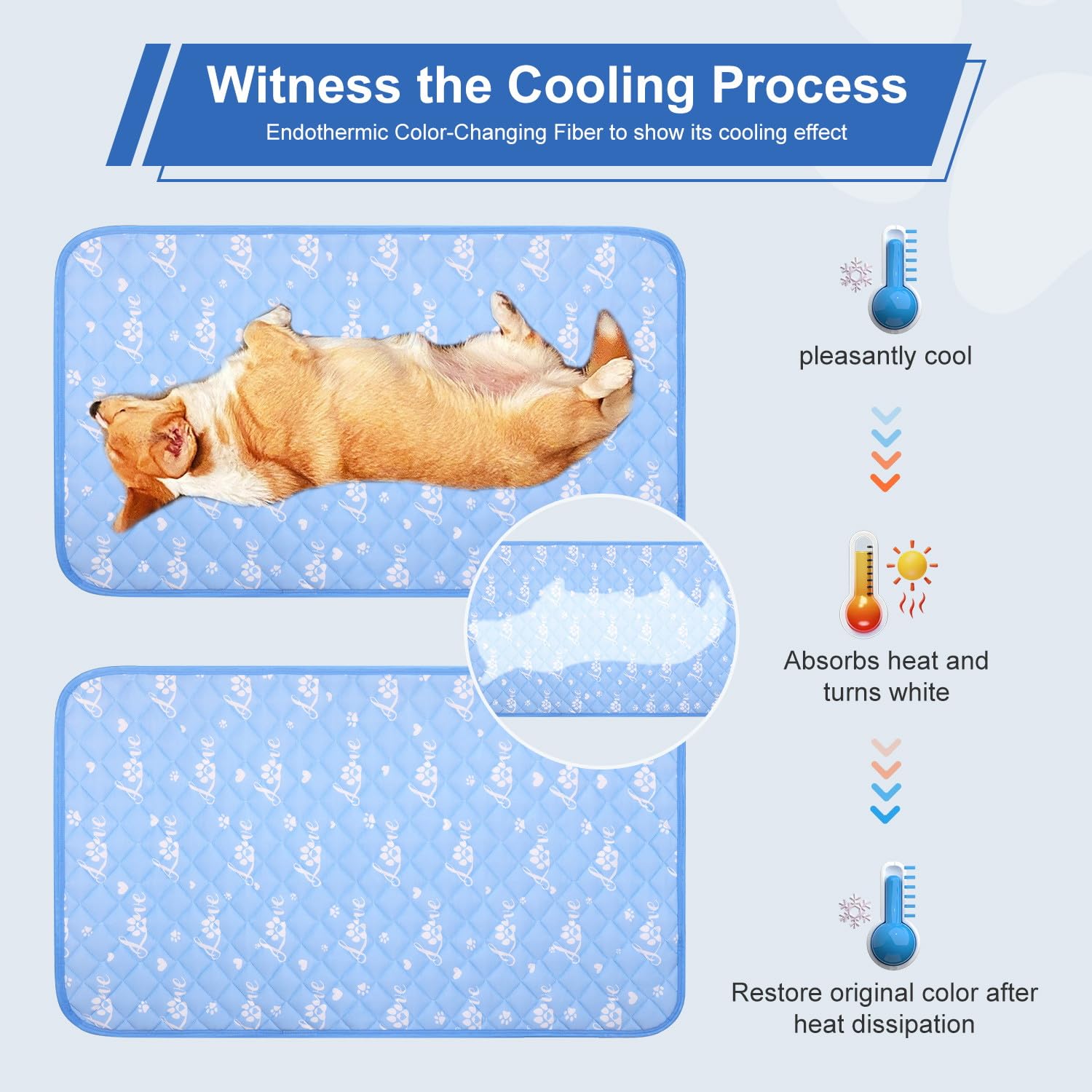 MH MYLUNE HOME Dog Cooling Mat 48x28 Inch - Double-Sided Cooling & Warm, Arc-Chill Cooling Fiber, Endothermic Color Changing Pet