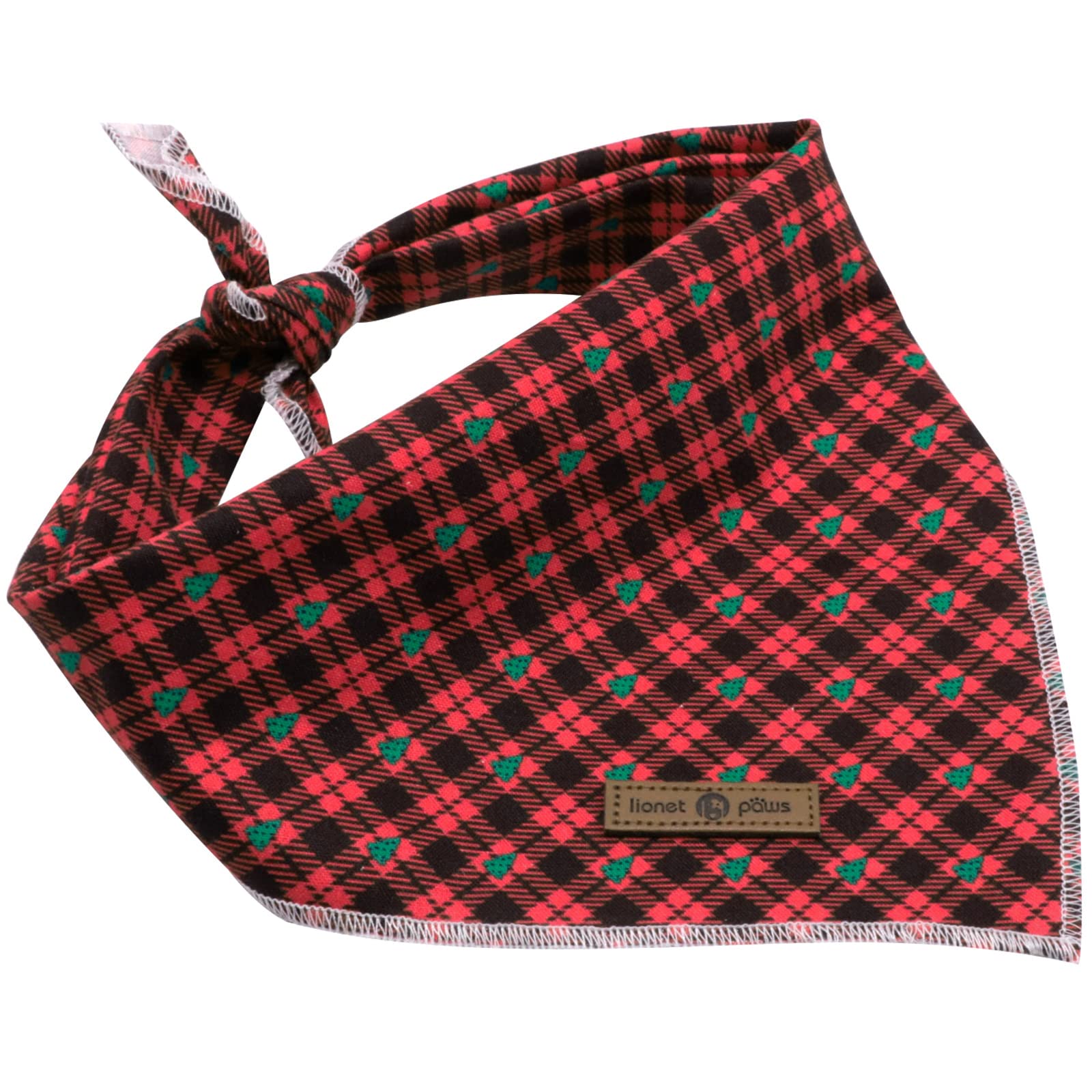 Lionet Paws Christmas Dog Bandana 1Pc Pet Red Tree Dog Bandana Washable Reversible Cotton Boy Bibs Scarf, Adjustable Square Dogs