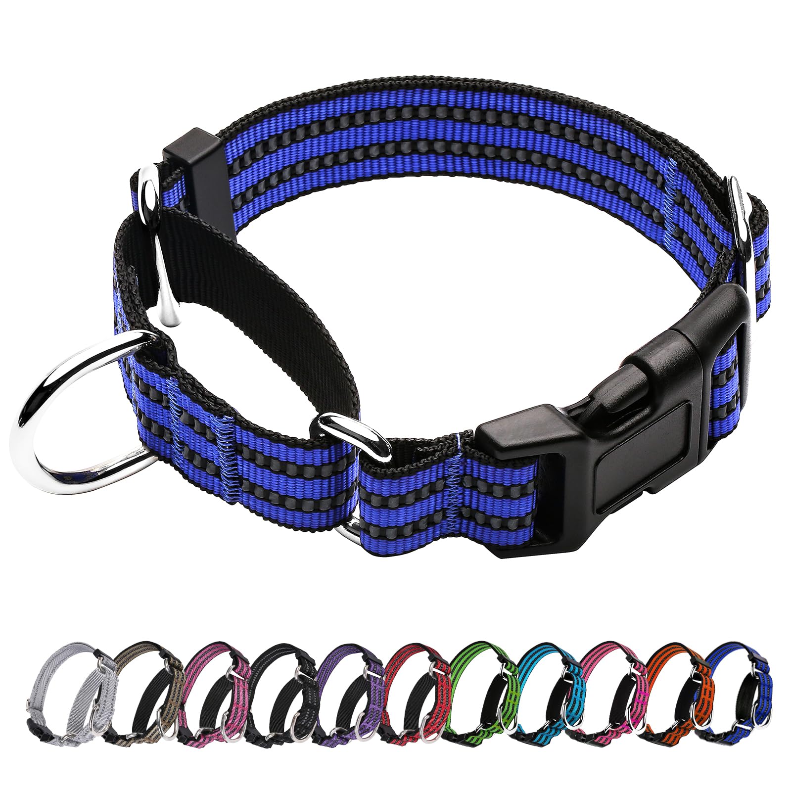 Joyeeiioo Martingale Dog Collar, Adjustable Nylon Reflective Collar With Quick Release Buckle (Royal Blue, Small)