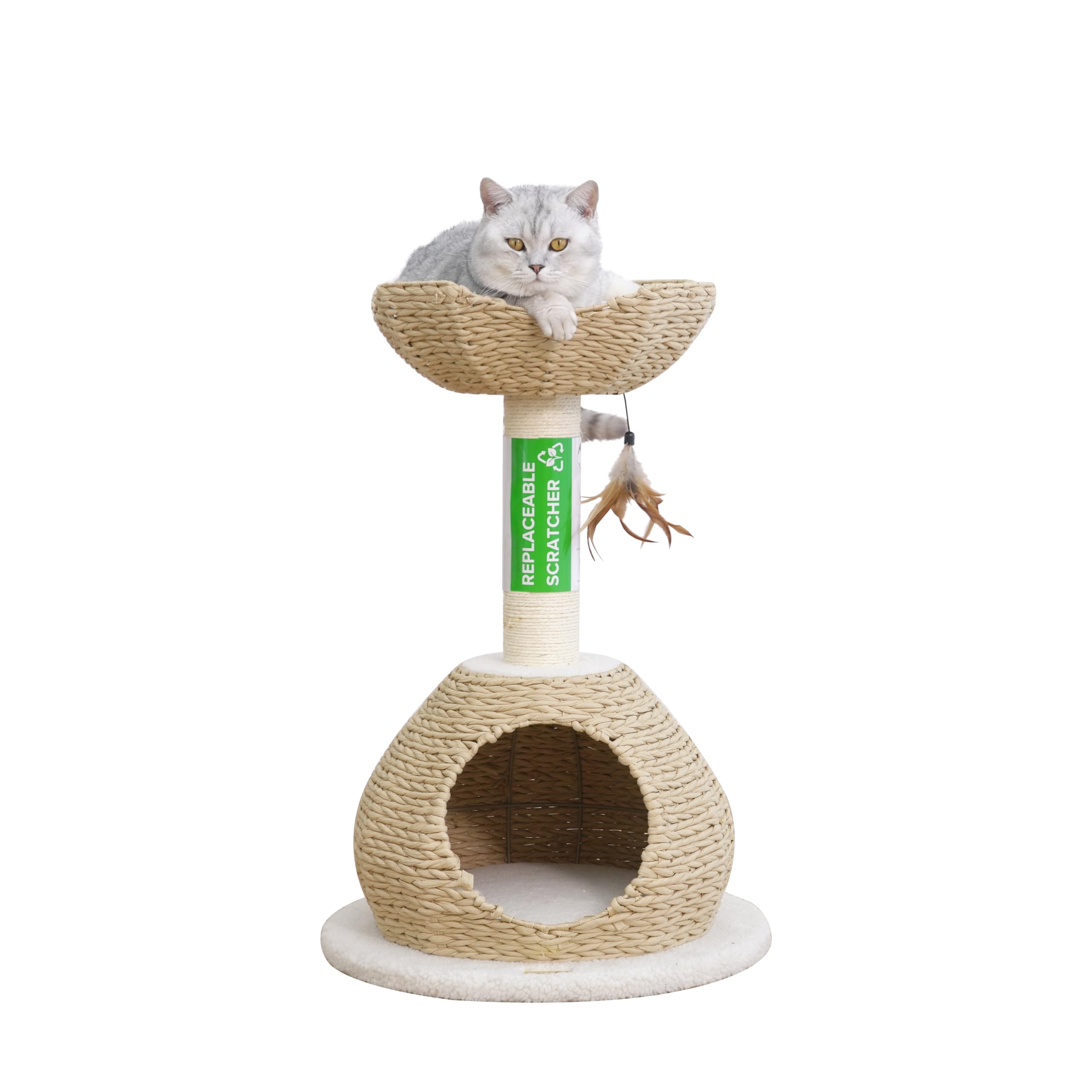 Petpals Hand-Made Paper Rope Natural Bowl Shaped With Perch Cat Tree (Lookout Cat Tower)