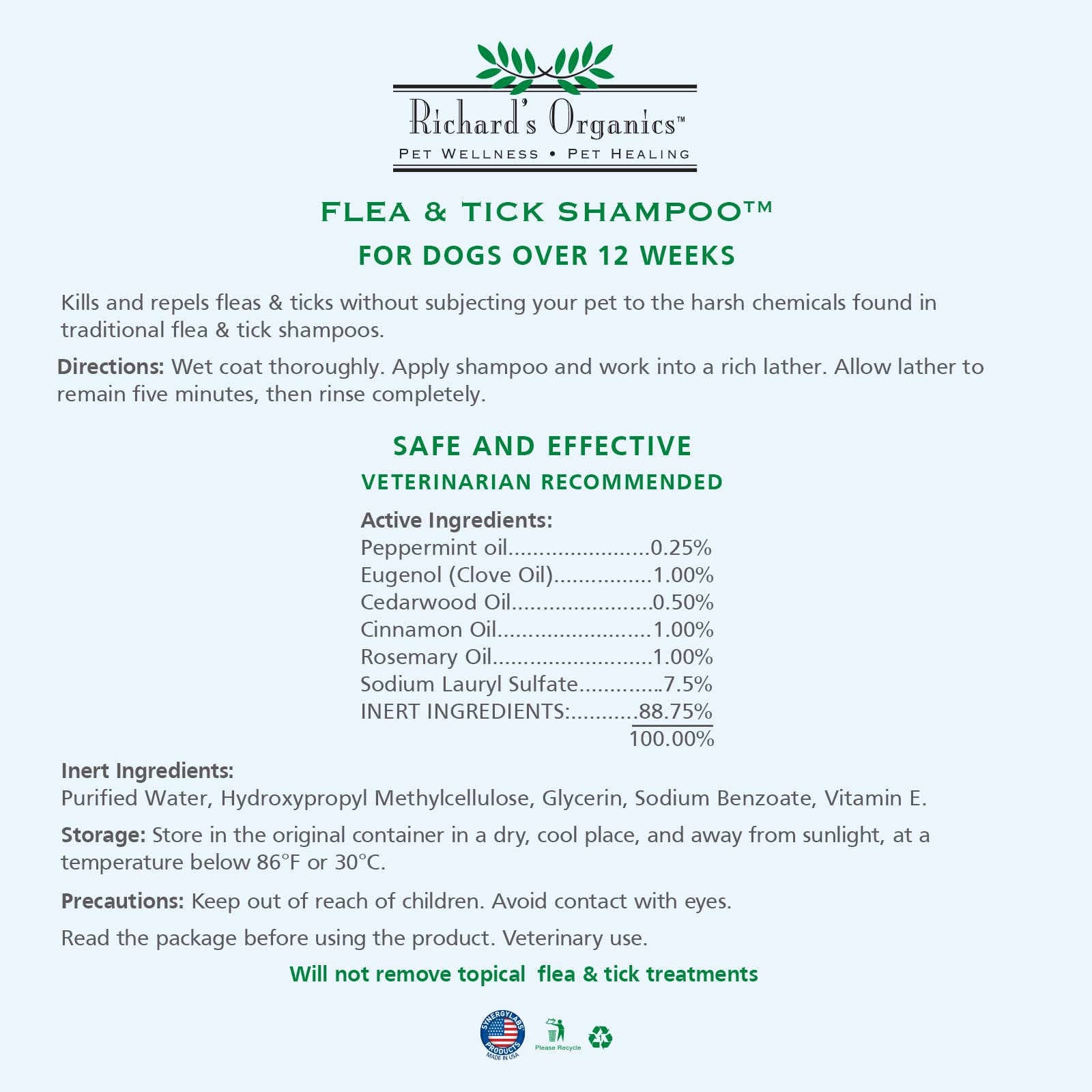 Richard’s Organics Flea and Tick Shampoo for Dogs – 100% Natural, 12oz, Blue, Model FG00440, Gentle on Skin, Great Smell