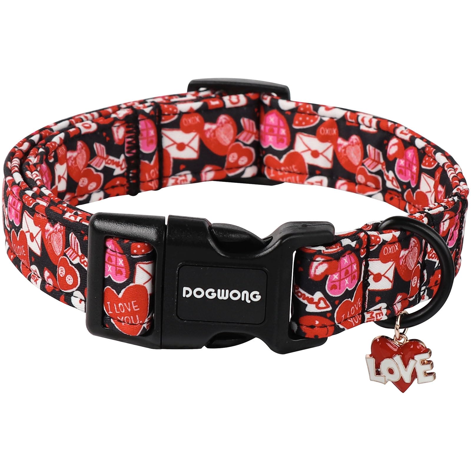 Dogwong Valentine Dog Collar- Cute Red Heart Dog Collars Adjustable Durable Designer Valentines Day Dog Collar For Small Medium 
