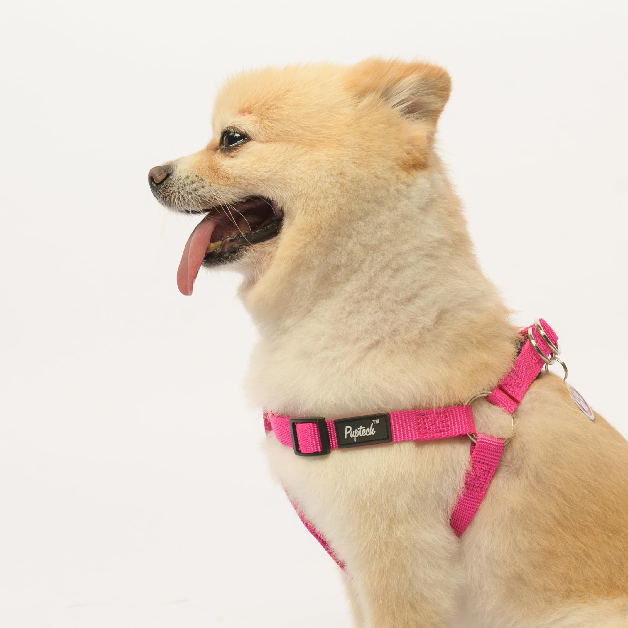 Pupteck No Pull Dog Harness Soft Adjustable Basic Nylon Step In Puppy Vest Outdoor Walking With Id Tag Deeppink