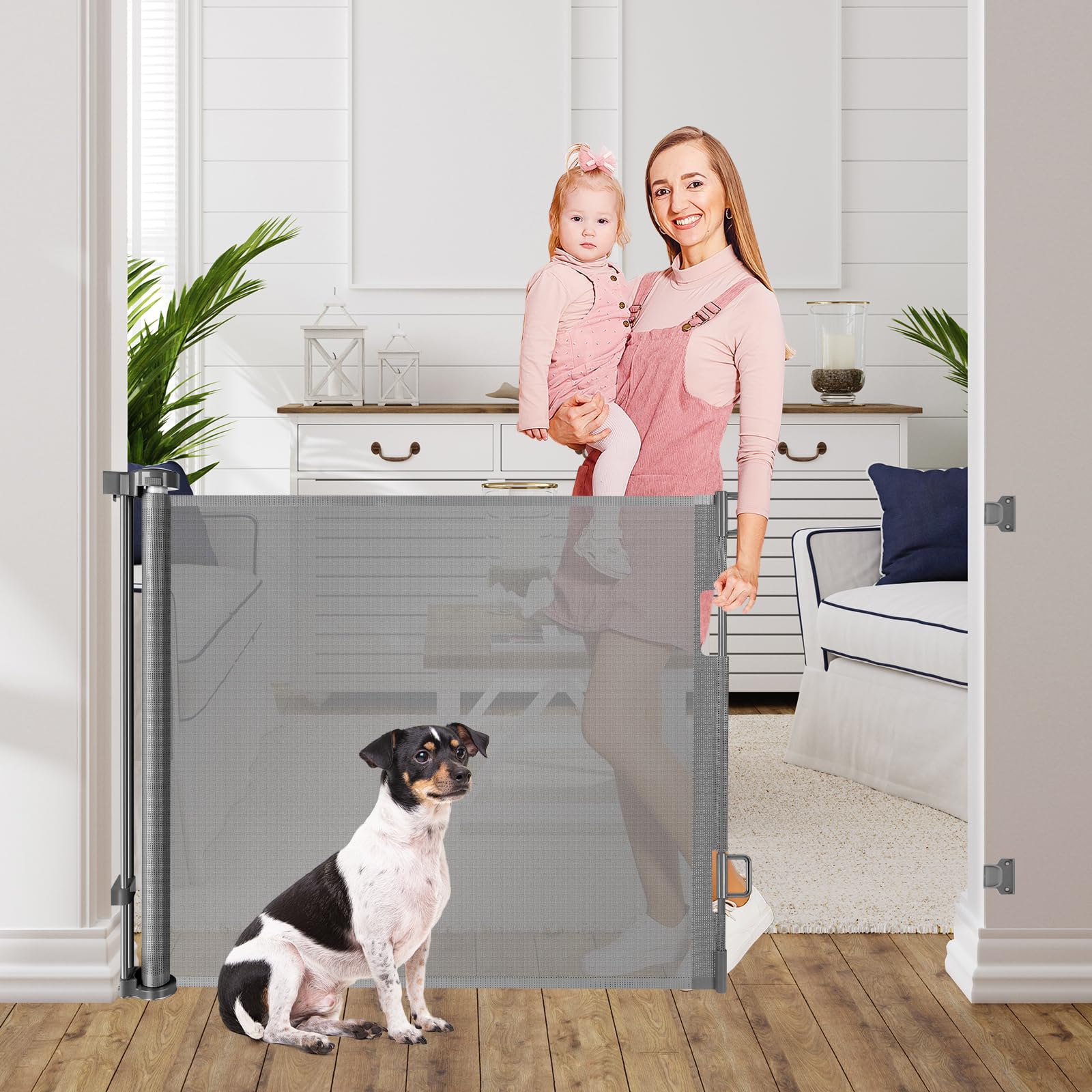 Safety First Retractable Baby Gate for Doorways - 60'' Wide, Mesh - Perfect for Stairs & Play Areas, Kids & Pets