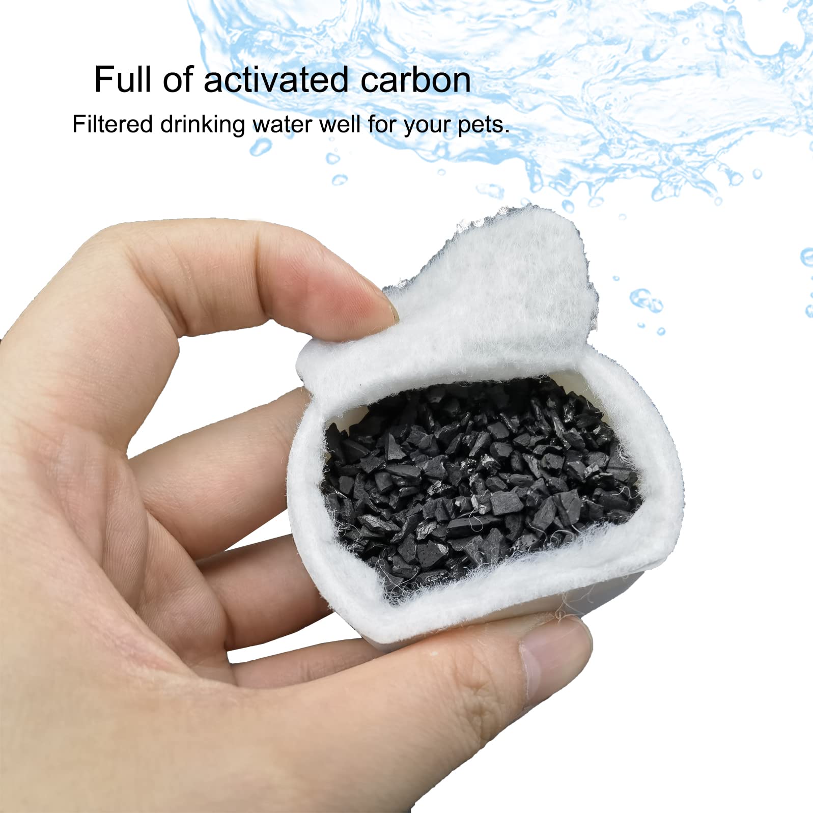 Ukulork 16 Pack Pet Fountain Filter Replacement - 8 Carbon & 8 Foam Filters for Water Dispensers - White