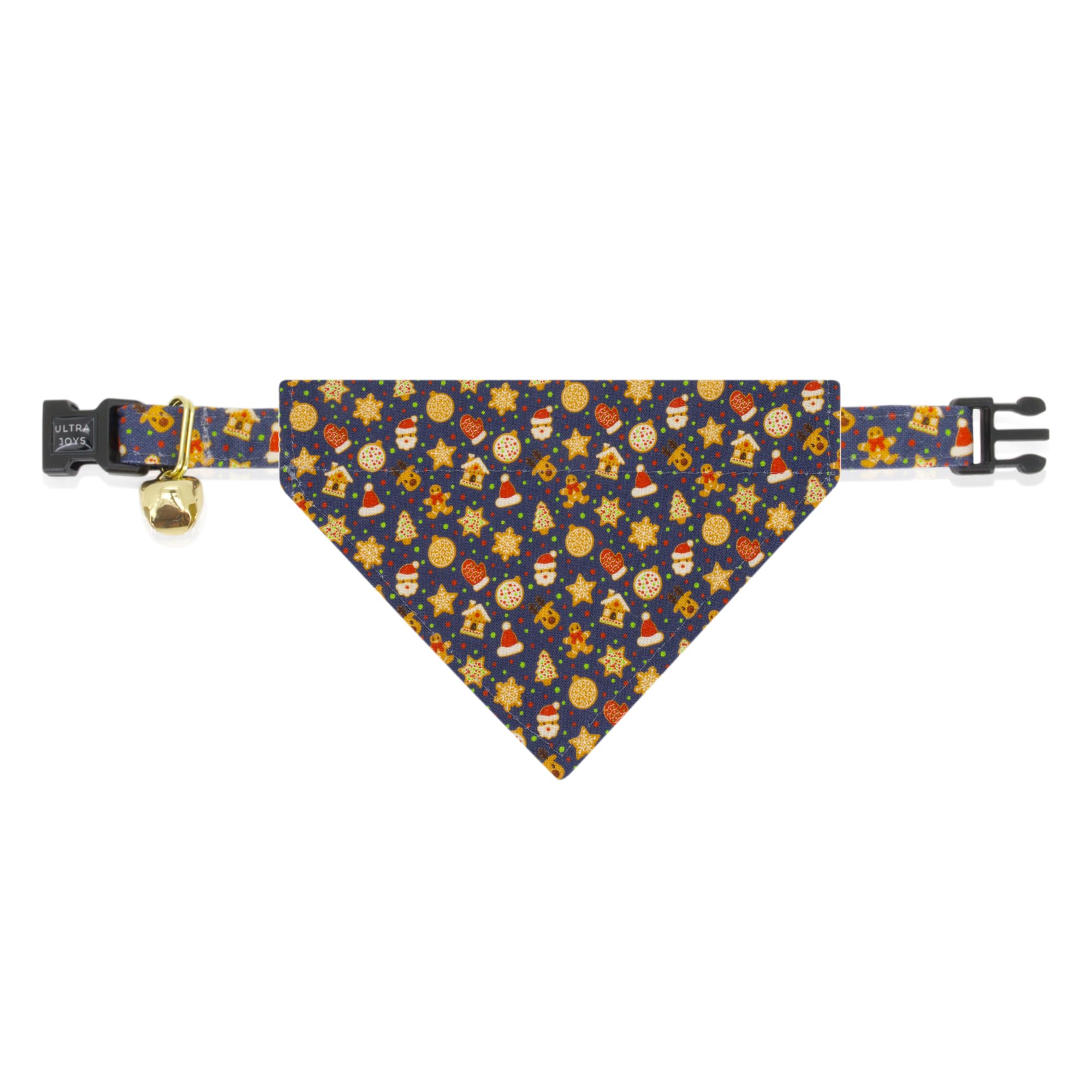 Ultra Joys Cat Collar With Bells - Breakaway For Kittens & Cats - Break Away Collar With Bandana And Bowtie Gingerbread Man Larg