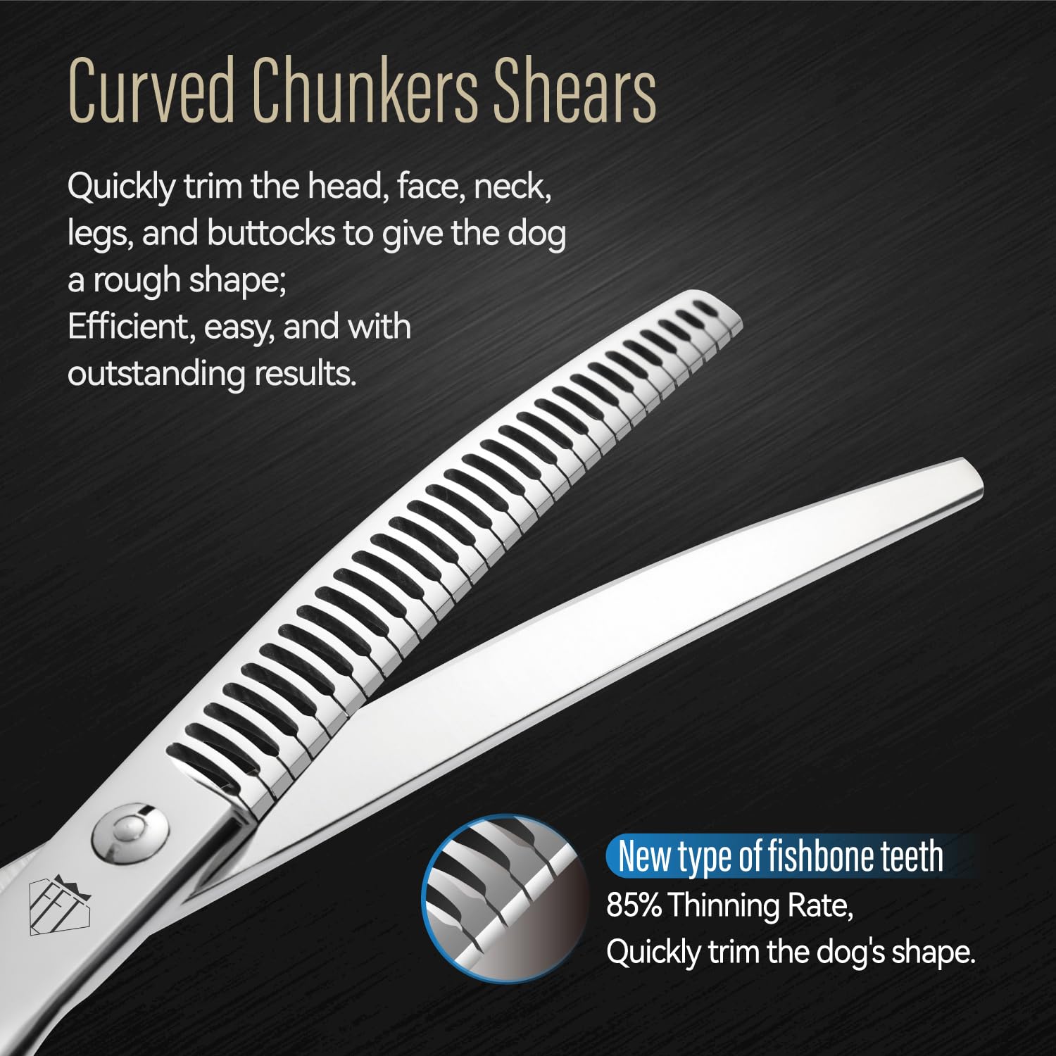 Fenice Totem Professional Dog Grooming Scissors, 85% Thinning Rate, 25 Curved Blade, Jp440C Steel, 7.0 Ergonomic Handle