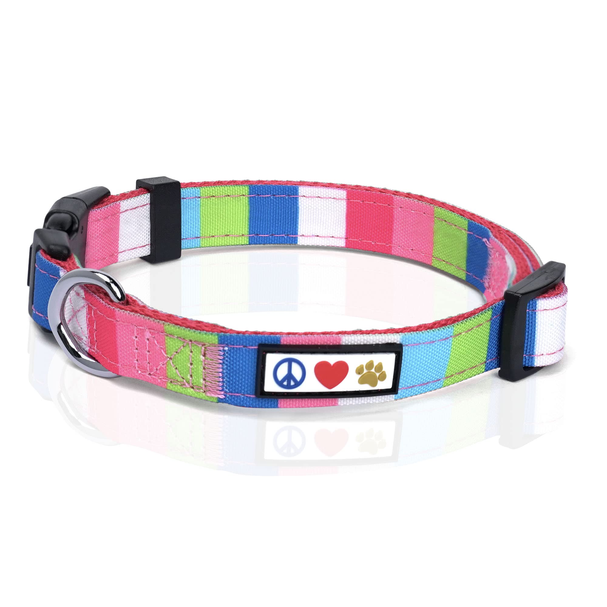 Pawtitas Multicolor Dog Collar Puppy Collar Pet Collar Multicolor Dog Collar Large Dog Collar White/Teal/Green/Pink Dog Collar