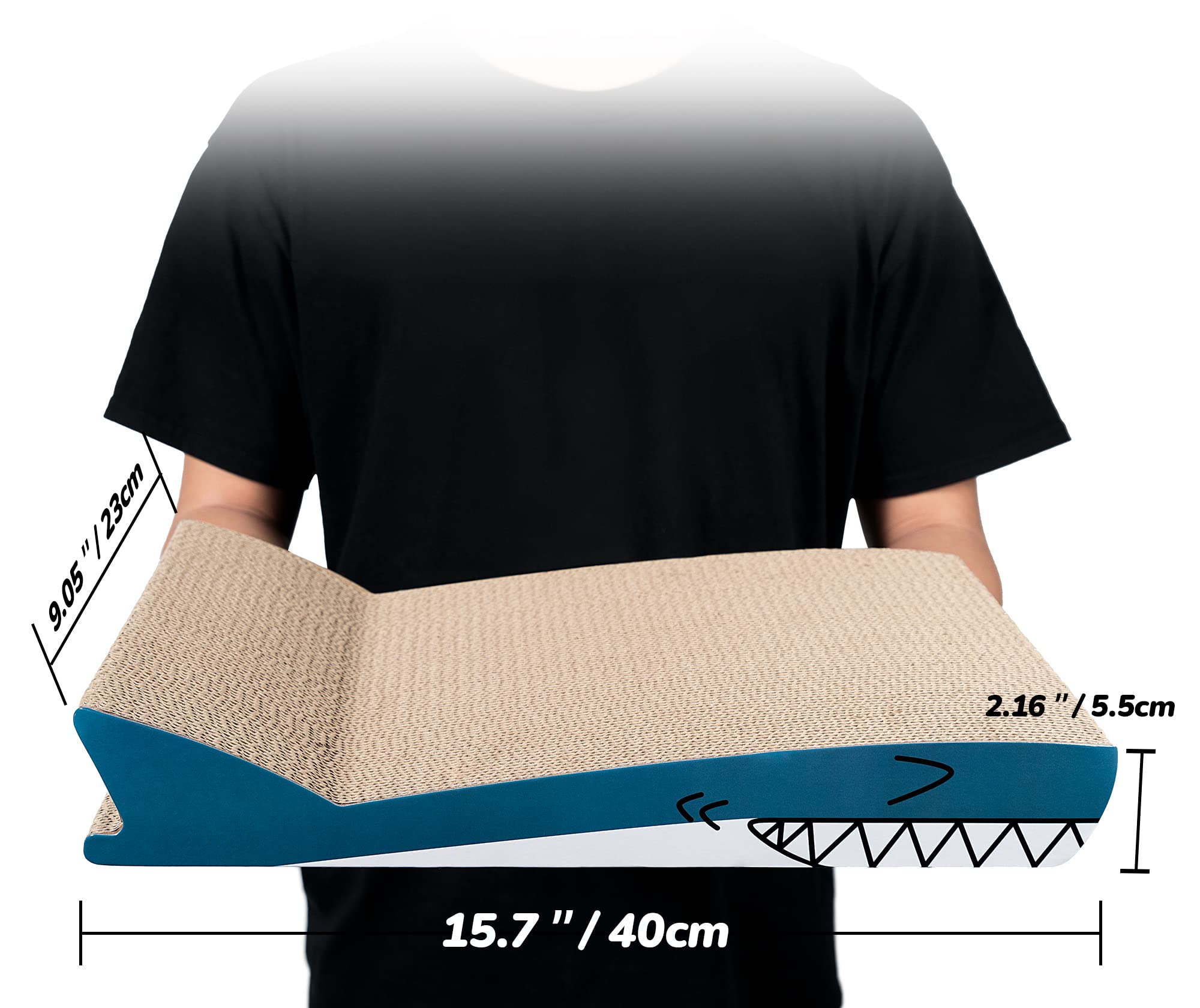 Conlun Cat Scratcher Cardboard Cat Scratch Pad With Premium Scratch Textures Design Durable Cat Scratching Pad Reversible Shark 15.7L X 9W X 2.6H