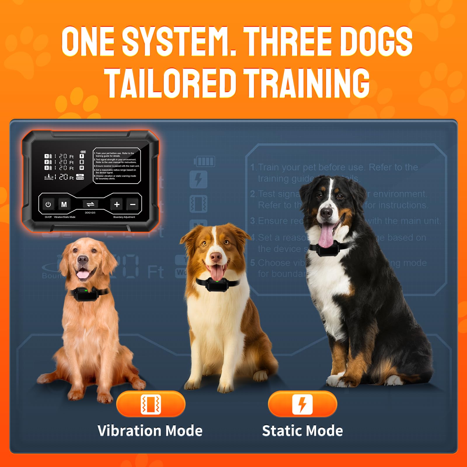 PETHEY Wireless Dog Fence System for Two Dogs, 1 Acre, High-Precision Radar, Indoor & Outdoor, Black, Model F900