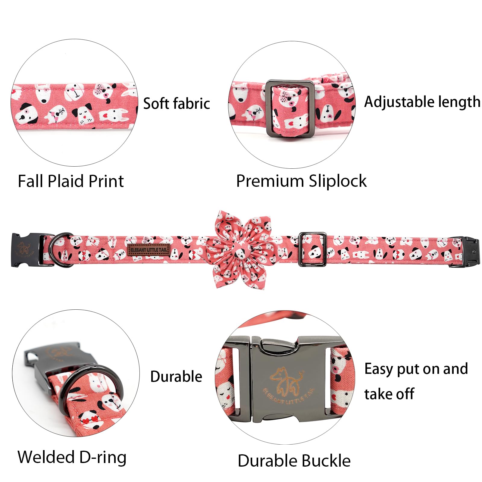 Elegant little tail Dog Collar with Flower, Flower Girl Dog Collar for Female Dogs, Cute Dog Pet Collar Gift Adjustable Dog Coll