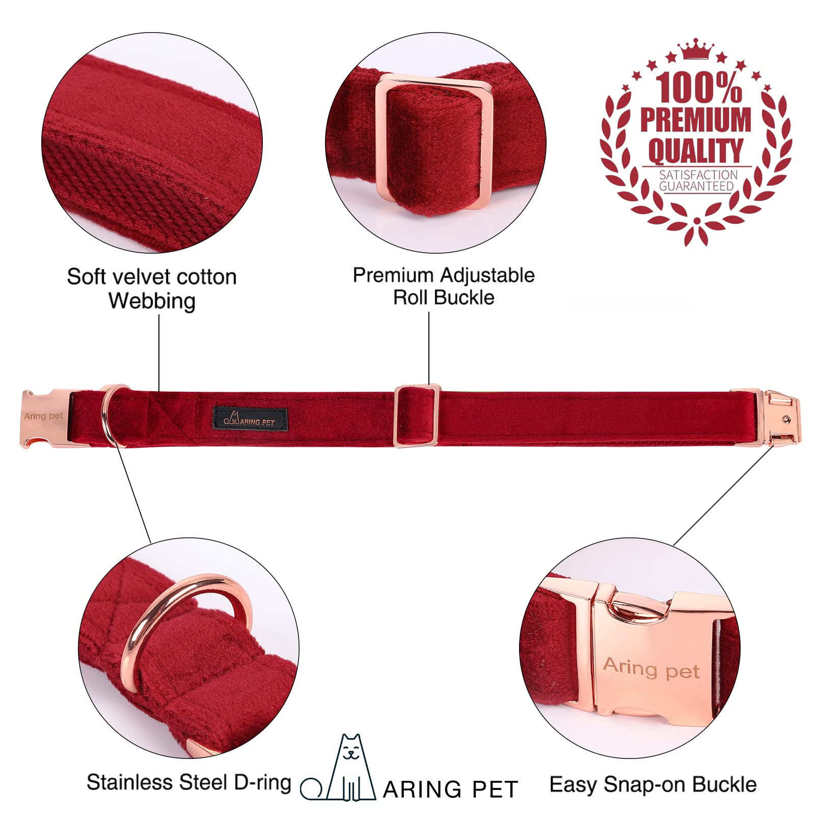 ARING PET Velvet Dog Collar-Soft Bowtie Dog Collars with Metal Buckle, Cute&Comfortable Christmas Red Dog Collar with Bow for Sm