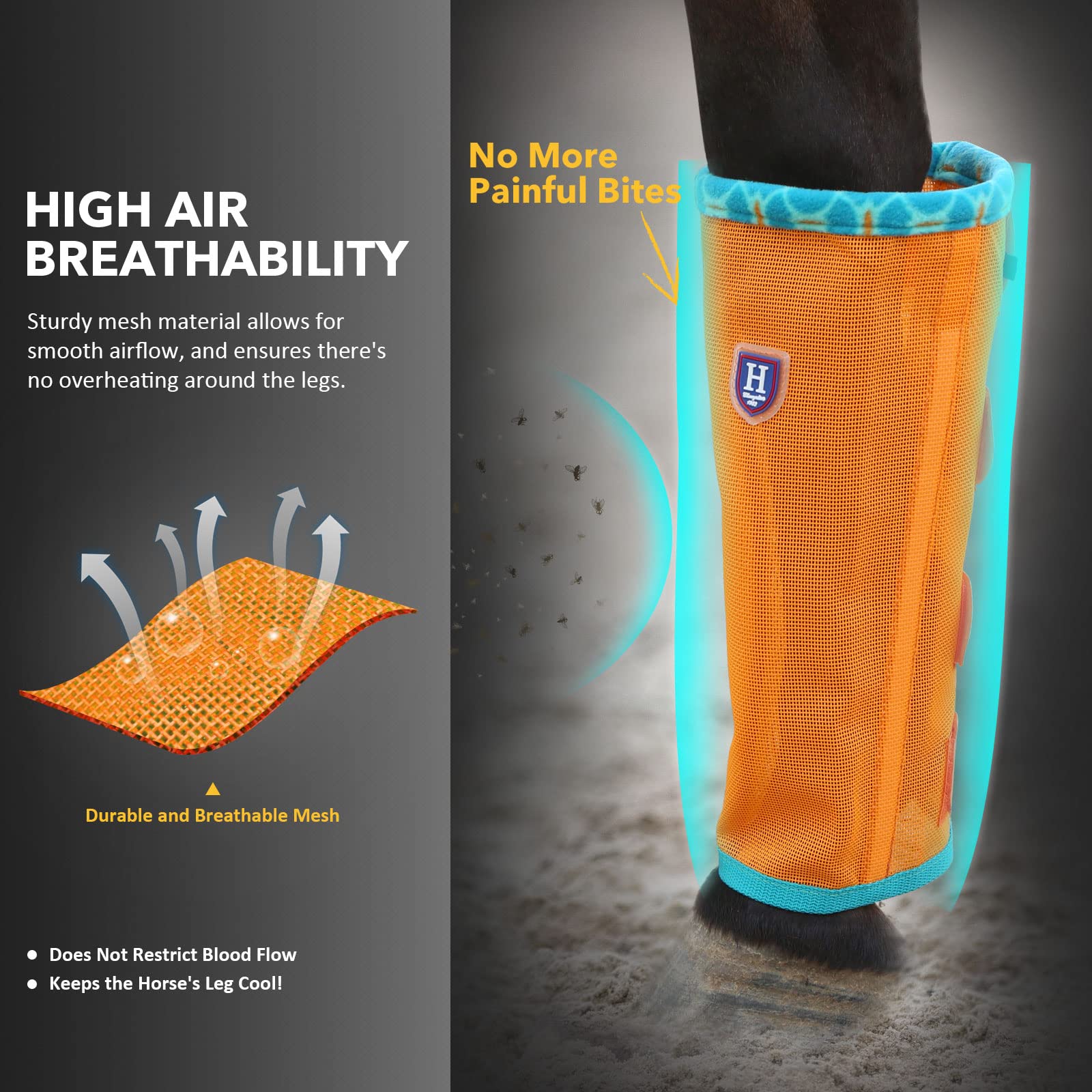 Caremaster Fine Mesh Fly Boots Loose Fitting & Non-Slip Horse Fly Leggings Fleece Air Flow (Set Of 4) Soft Orange Pony