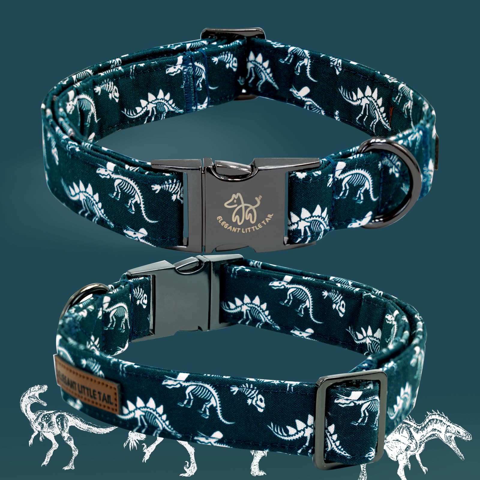Elegant Little Tail Dog Collar, Dinosaurs Print Pet Collars With Bow Soft Cutton Boy Puppy Gift Adjustable Blue Bowtie Dog Colla