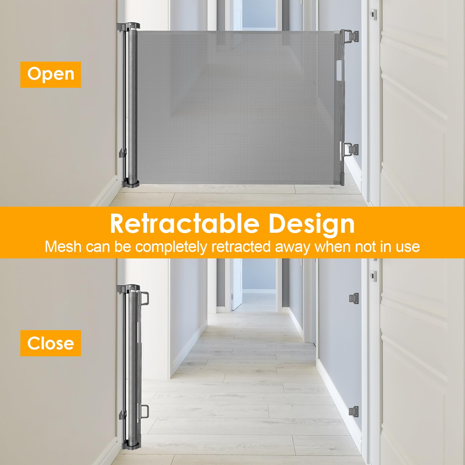 Safety First Retractable Baby Gate for Doorways - 60'' Wide, Mesh - Perfect for Stairs & Play Areas, Kids & Pets