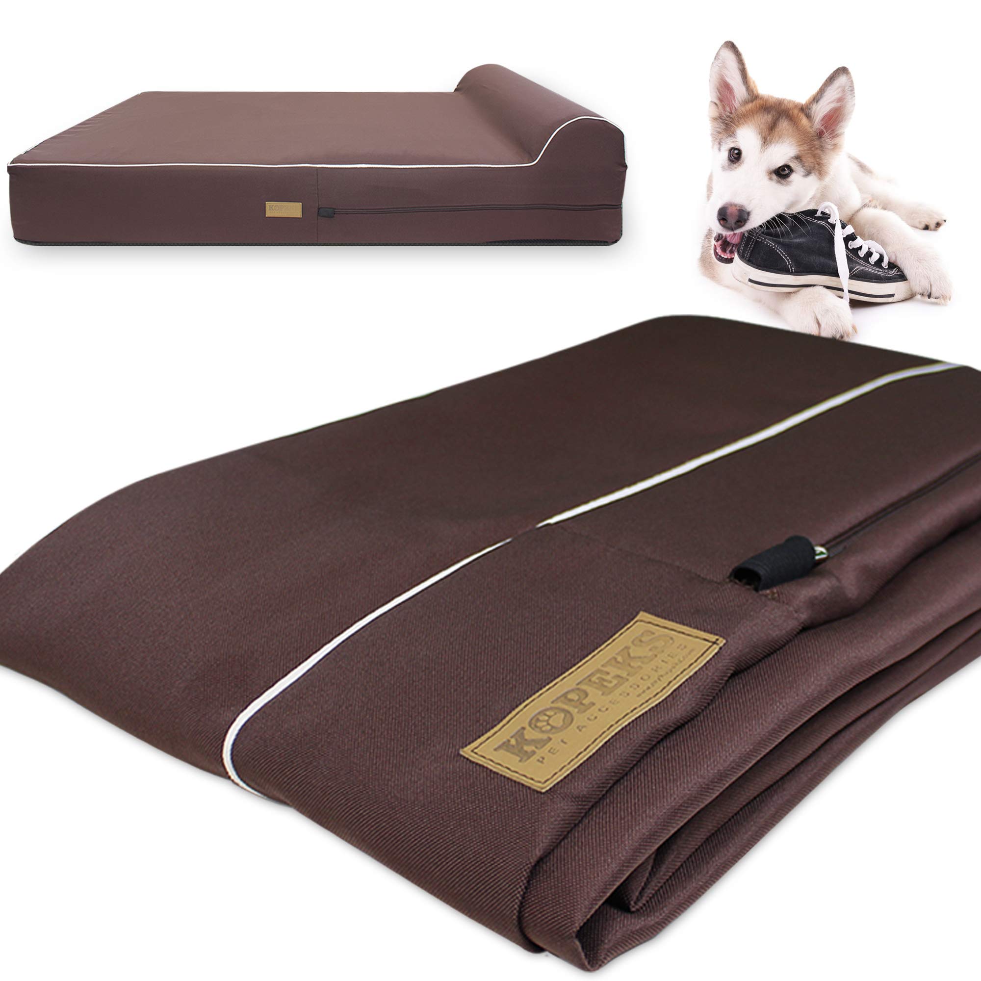 Kopeks Dog Bed Chew Proof Replacement Cover Memory Foam Beds - Brown - Extra Large (Jumbo Size), (Kps-1113)