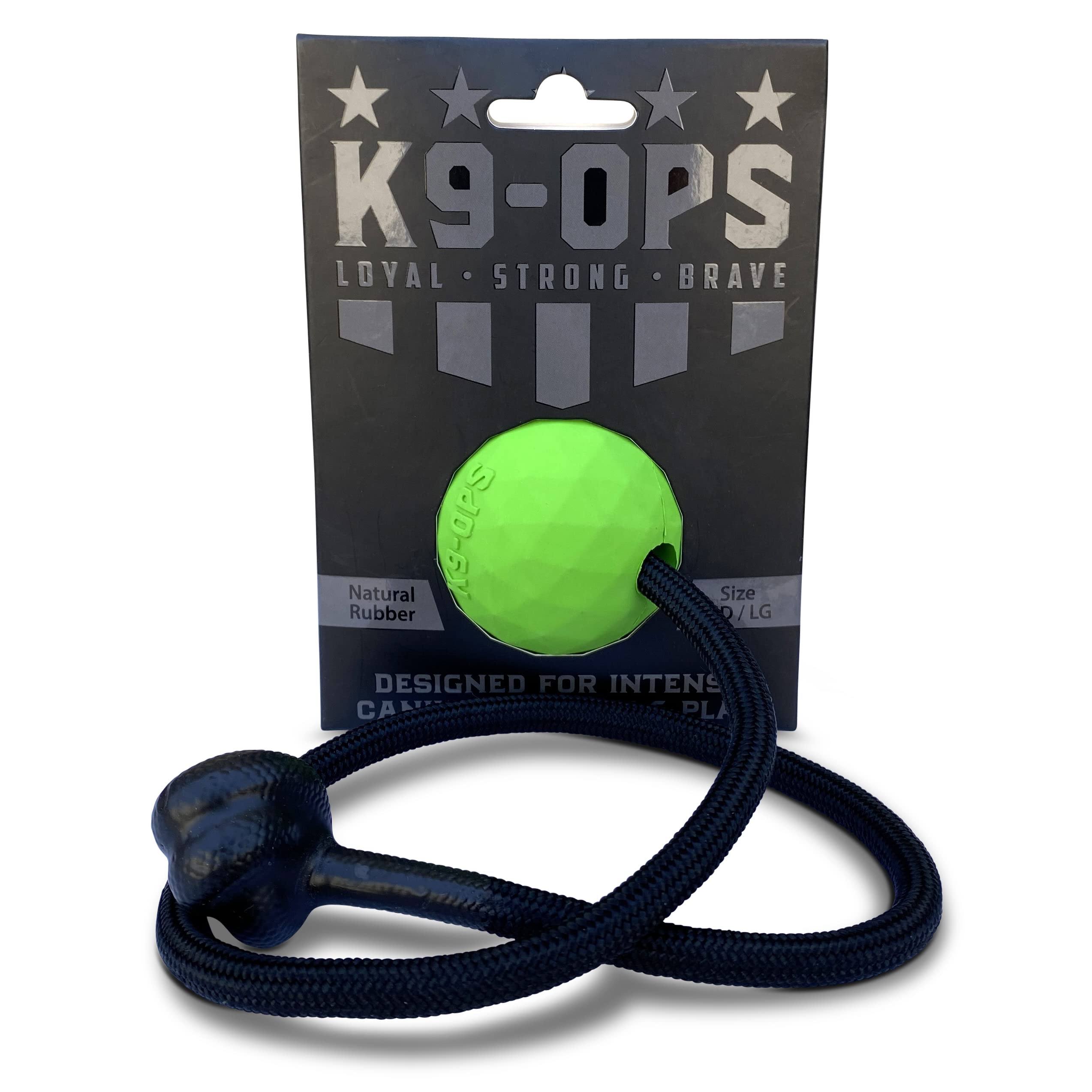 K9 Ops Dog Ball On A Rope Moki Tug Toy - Solid Rubber Fetch Training Reward - Large Dogs Durable Indestructible Chewers Pitbull 