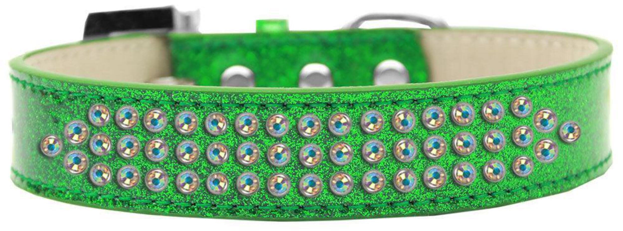 Mirage Pet Products Three Row AB Crystal Ice Cream Dog Collar, Size 18, Silver