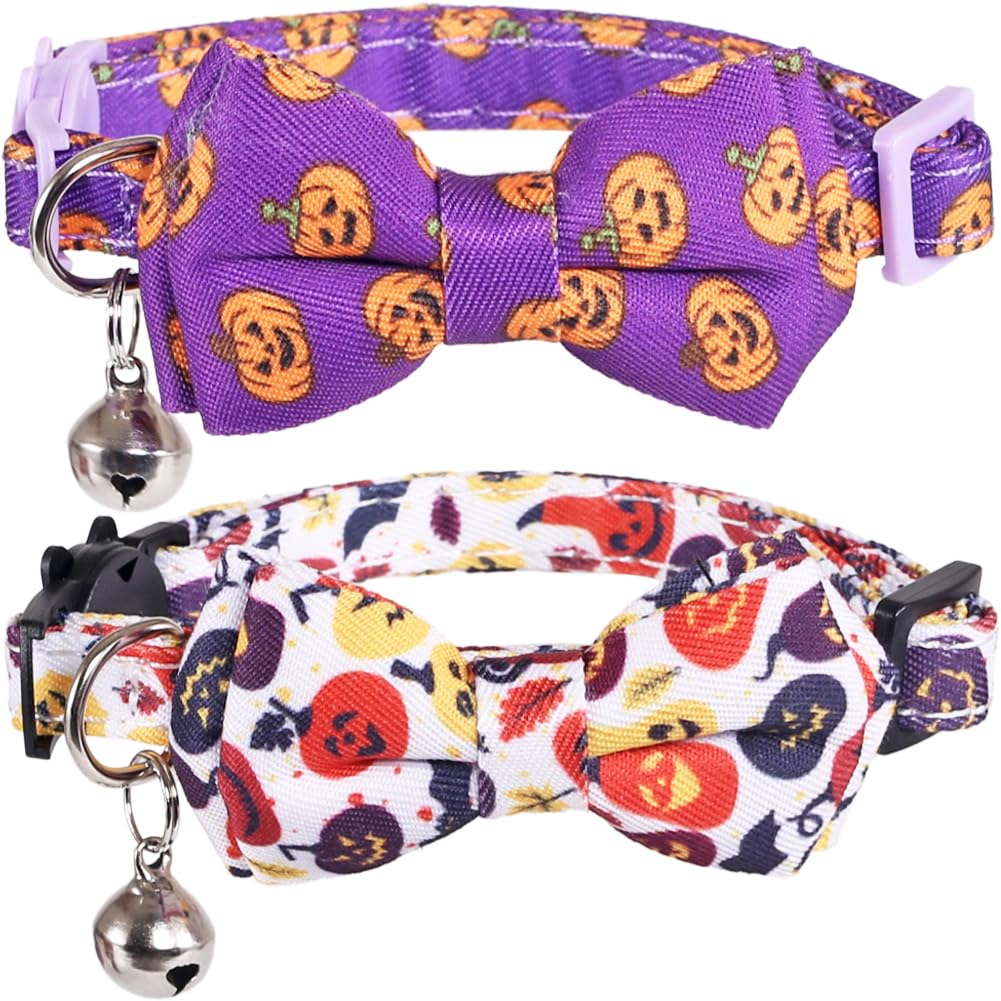 Lamphyface Halloween Cat Collar Breakaway With Cute Bow Tie And Bell Accessories Holiday For Kitty Adjustable Safety