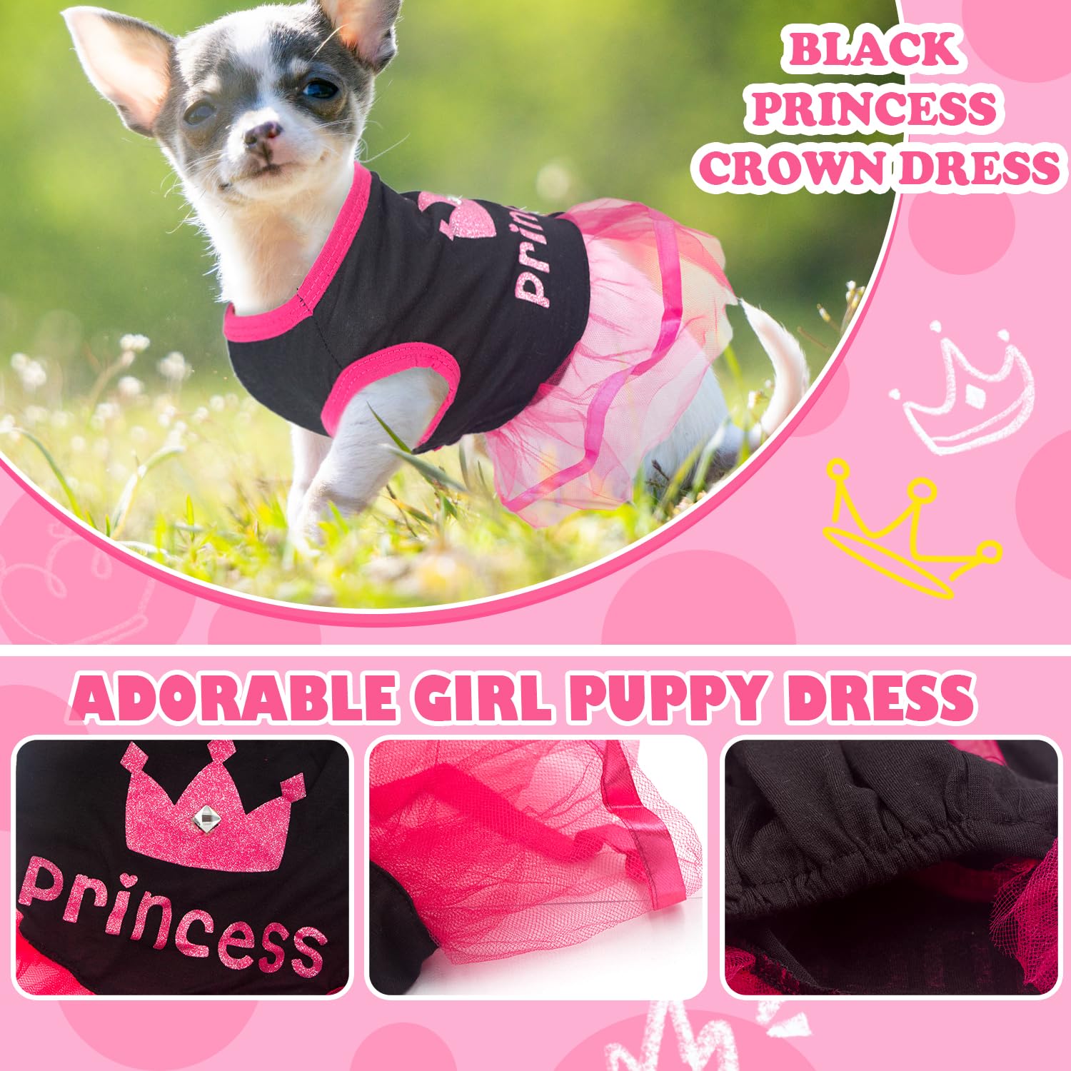 2-Pack Dog Dresses Cute Princess Dog Dress With Rhinestones Mesh Tutu Pet Outfit Puppy Clothes For Small Dog Girls Chihuahua Yor