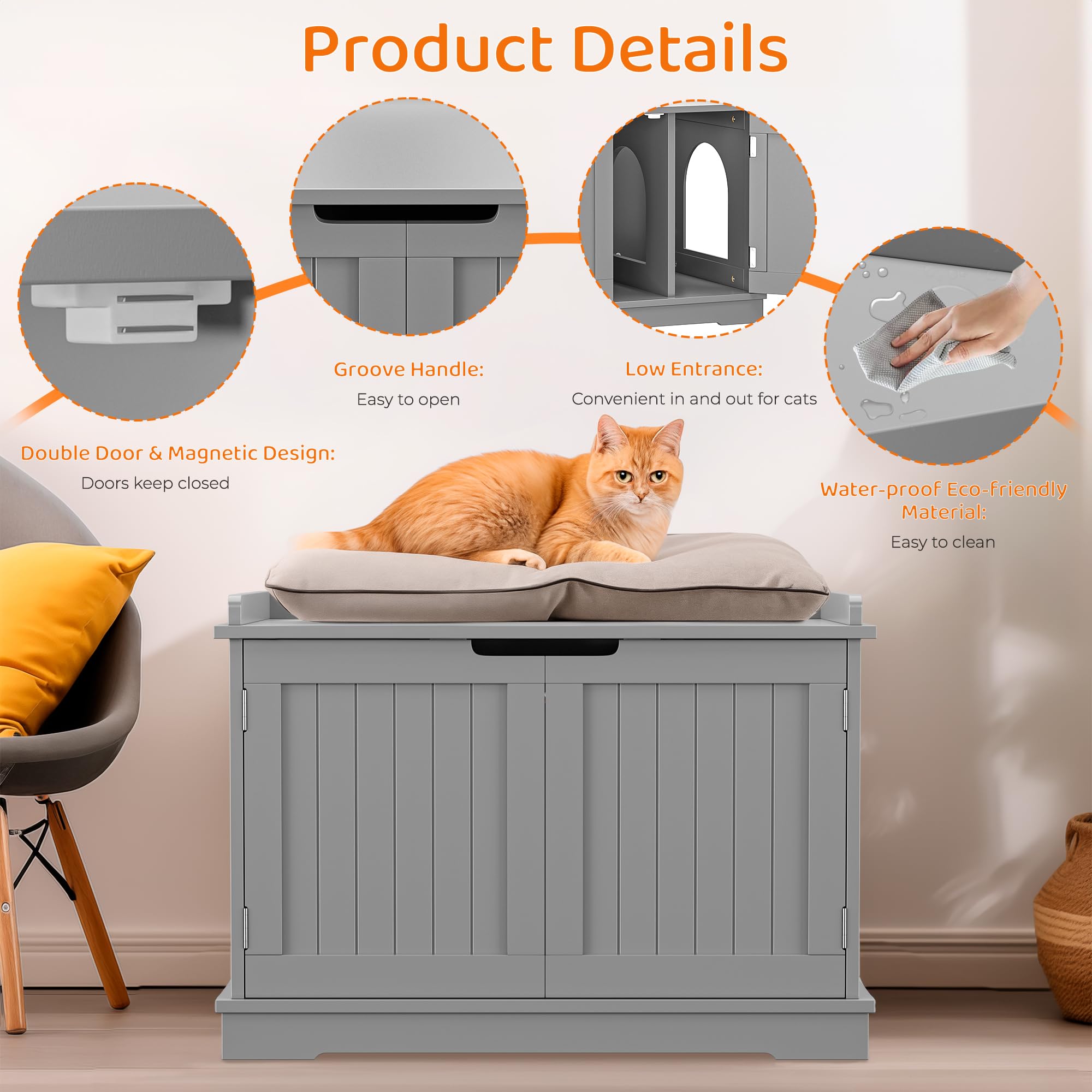 Epetlover Cat Litter Box Enclosure Extra Large Wooden Litter Box Furniture Hidden With Removable Divider, Indoor Cat House Night