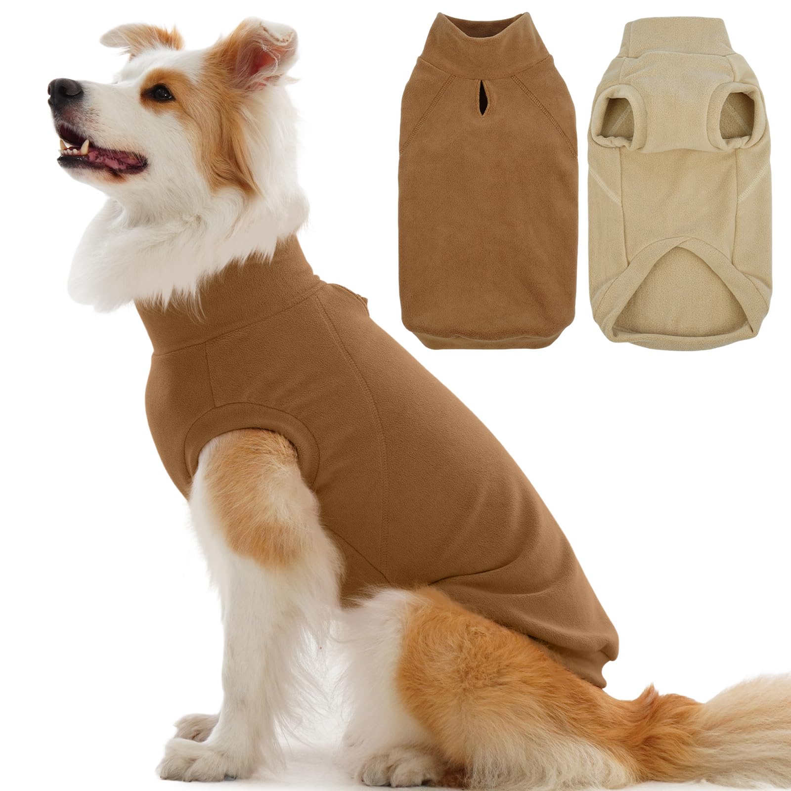 IECOii 2 Pack Dogs Thermal Fleece Coat - Soft, Stretchy & Durable Sweatshirt for Fall/Winter, Dog Fleece Sweater, Vest with Leas