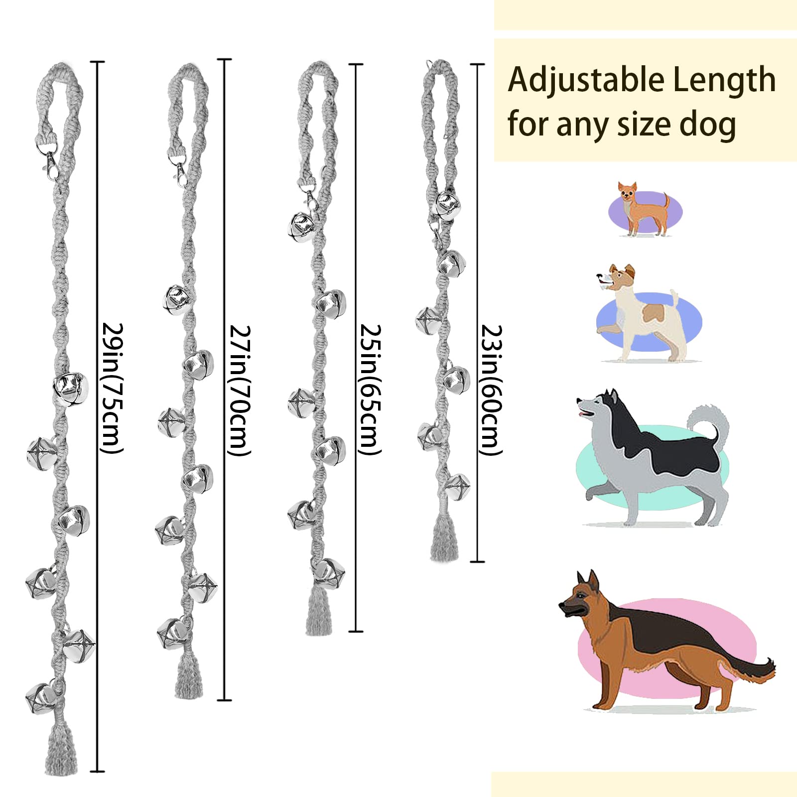 Ginidear Dog Doorbells For Potty Training, Handmade Hanging Dog Bell For Door Knob For Puppies To Ring To Go Outside, Macrame Dog Doorbell Gift. Lightgrey