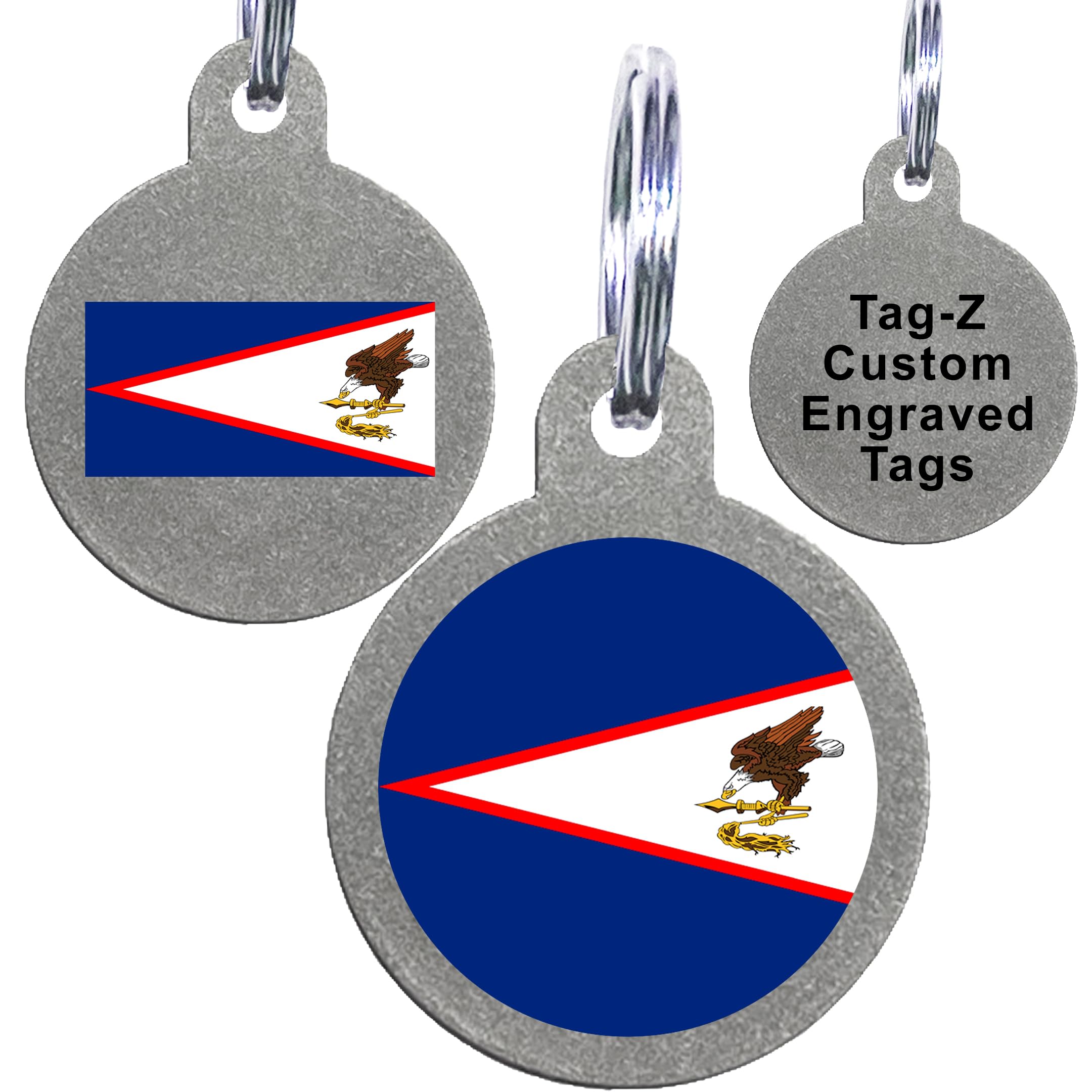 American Samoa Flag Pet Id Tags, Custom Printed And Laser Engraved Circle