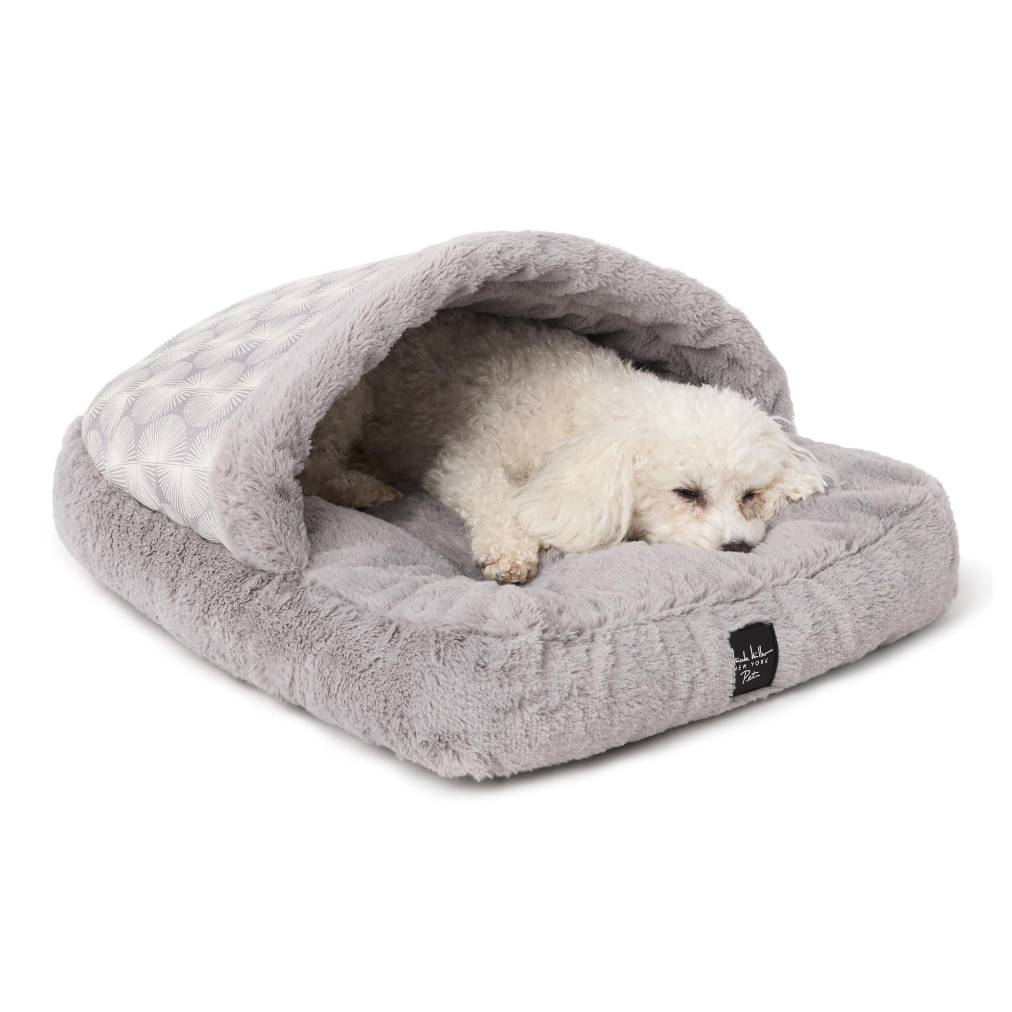 Nicole Miller New York Pet Kendall Fluted Geo Cozy Slipper Cave Pet Bed, Cozy & Calming, Non-Slip Bottom, Machine Washable, Grey