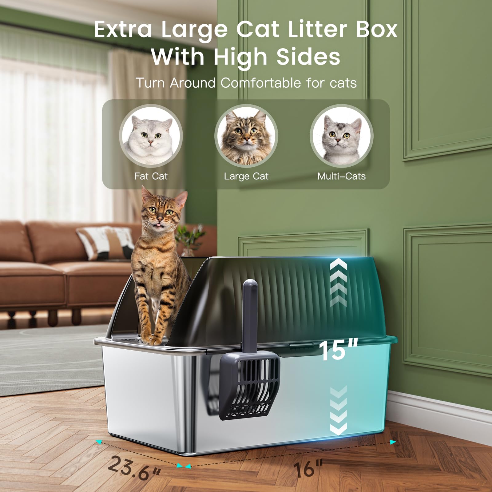 Tripamin XL Stainless Steel Cat Litter Box Enclosure, XX-Large, Translucent Black, Upgraded-ZH2025CA